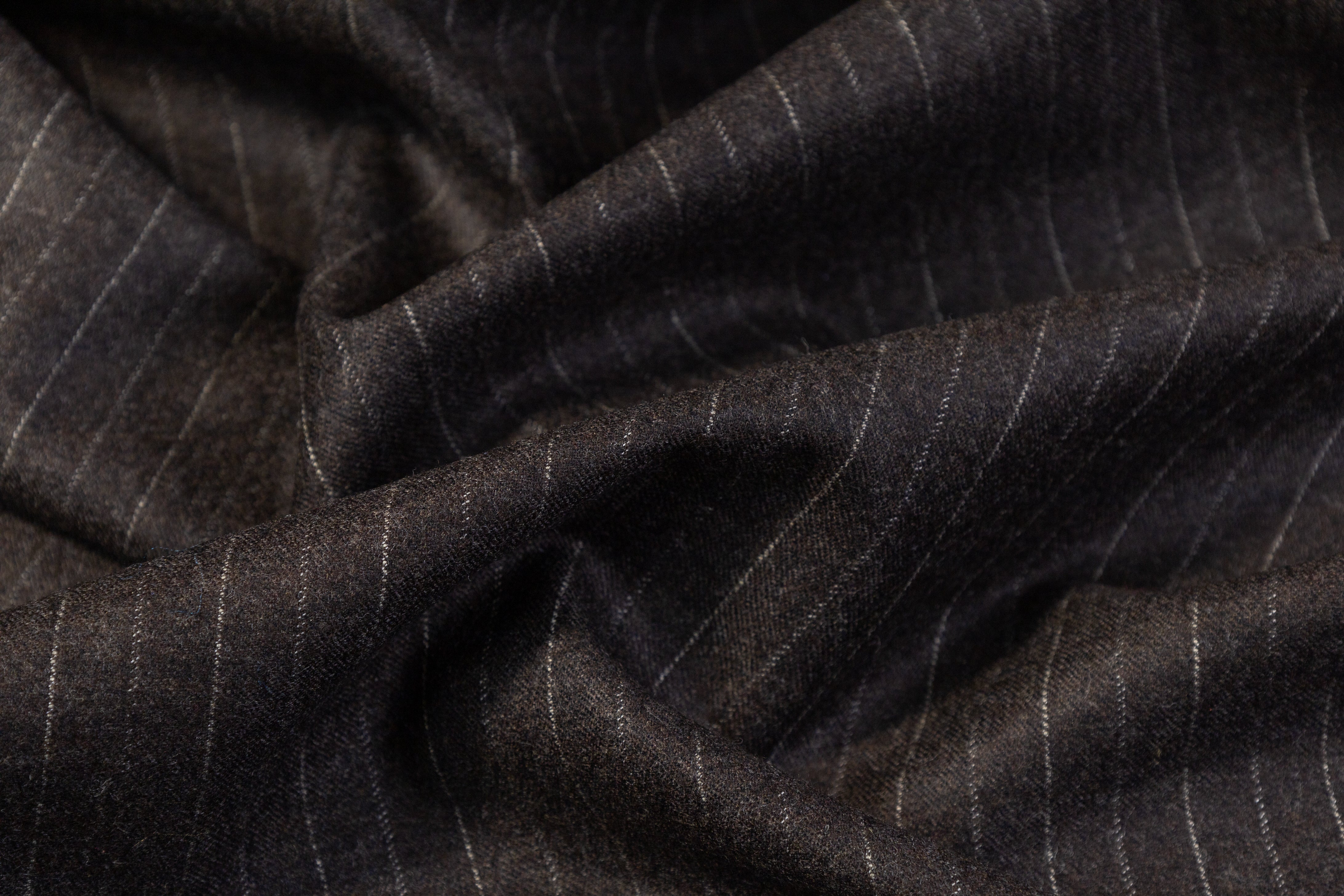 Pin Striped Italian Wool Flannel Suiting - Gray Brown
