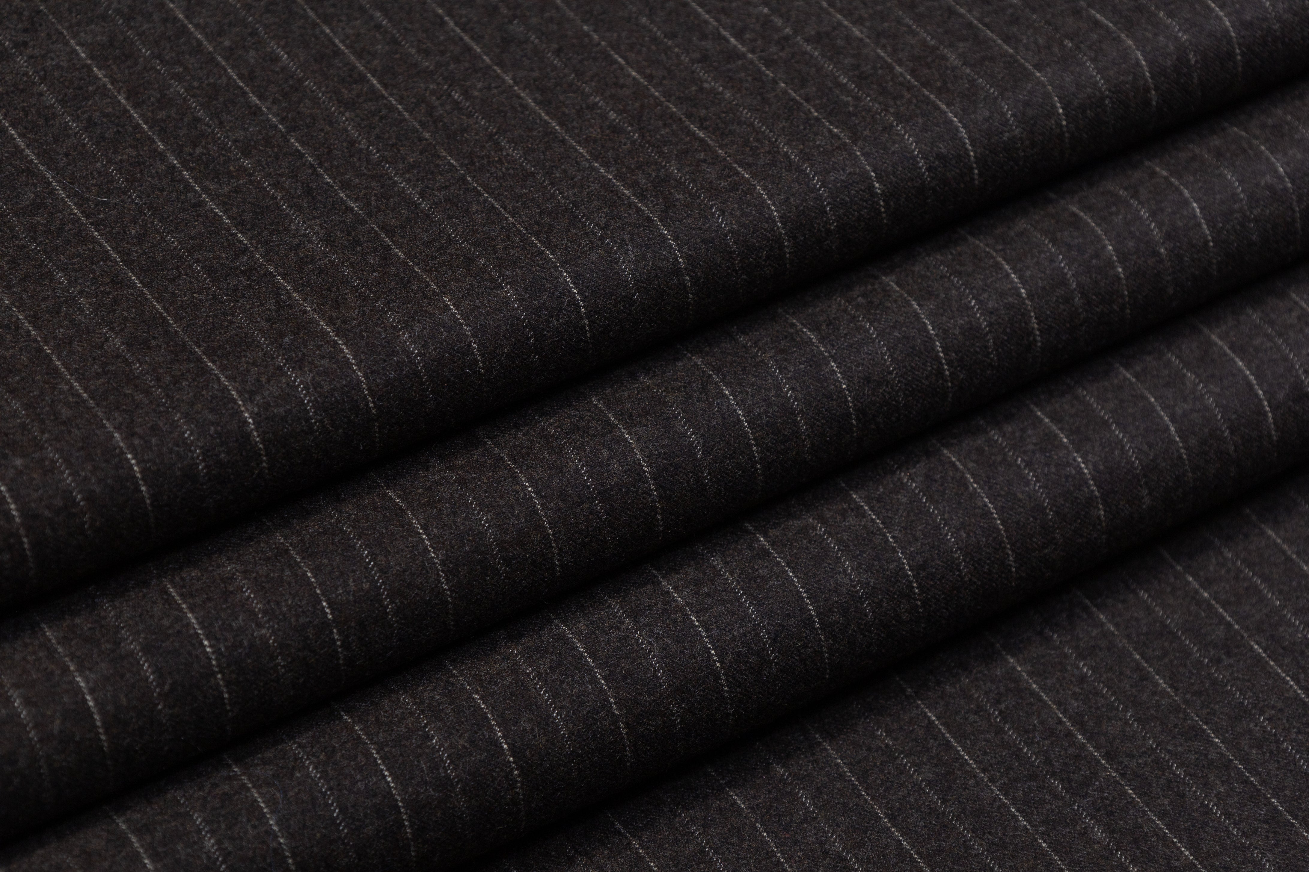 Pin Striped Italian Wool Flannel Suiting - Gray Brown