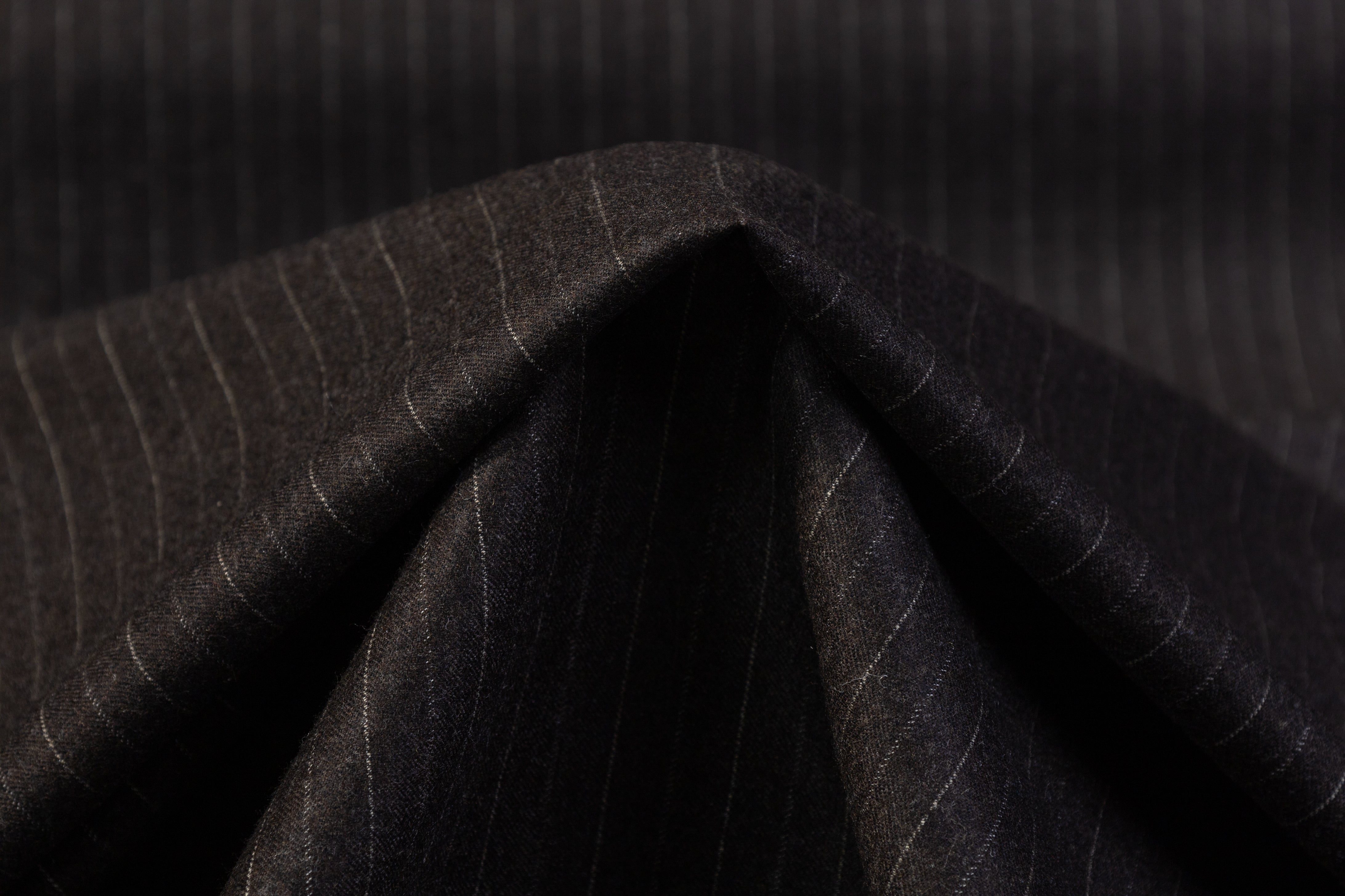 Pin Striped Italian Wool Flannel Suiting - Gray Brown