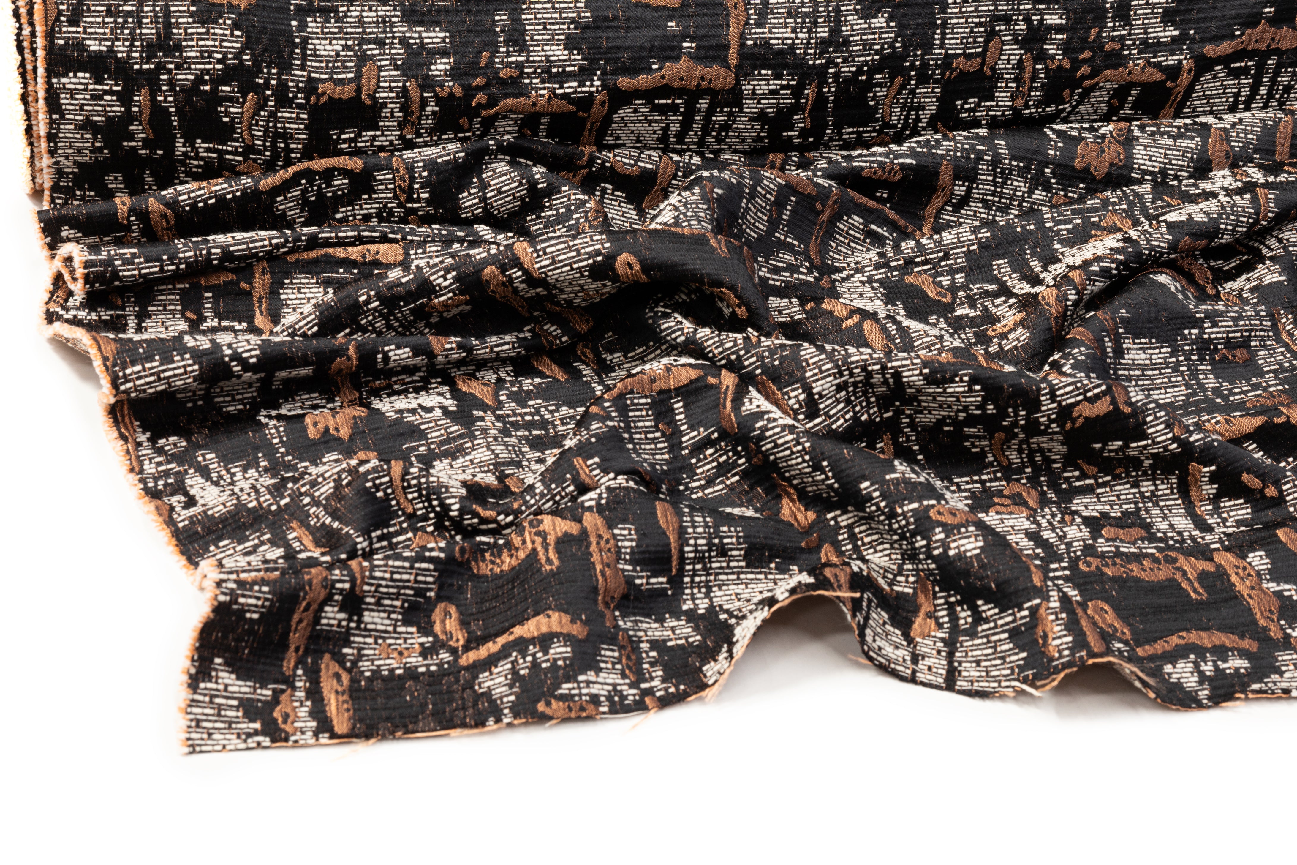 Abstract Italian Brocade - Black / White / Bronze