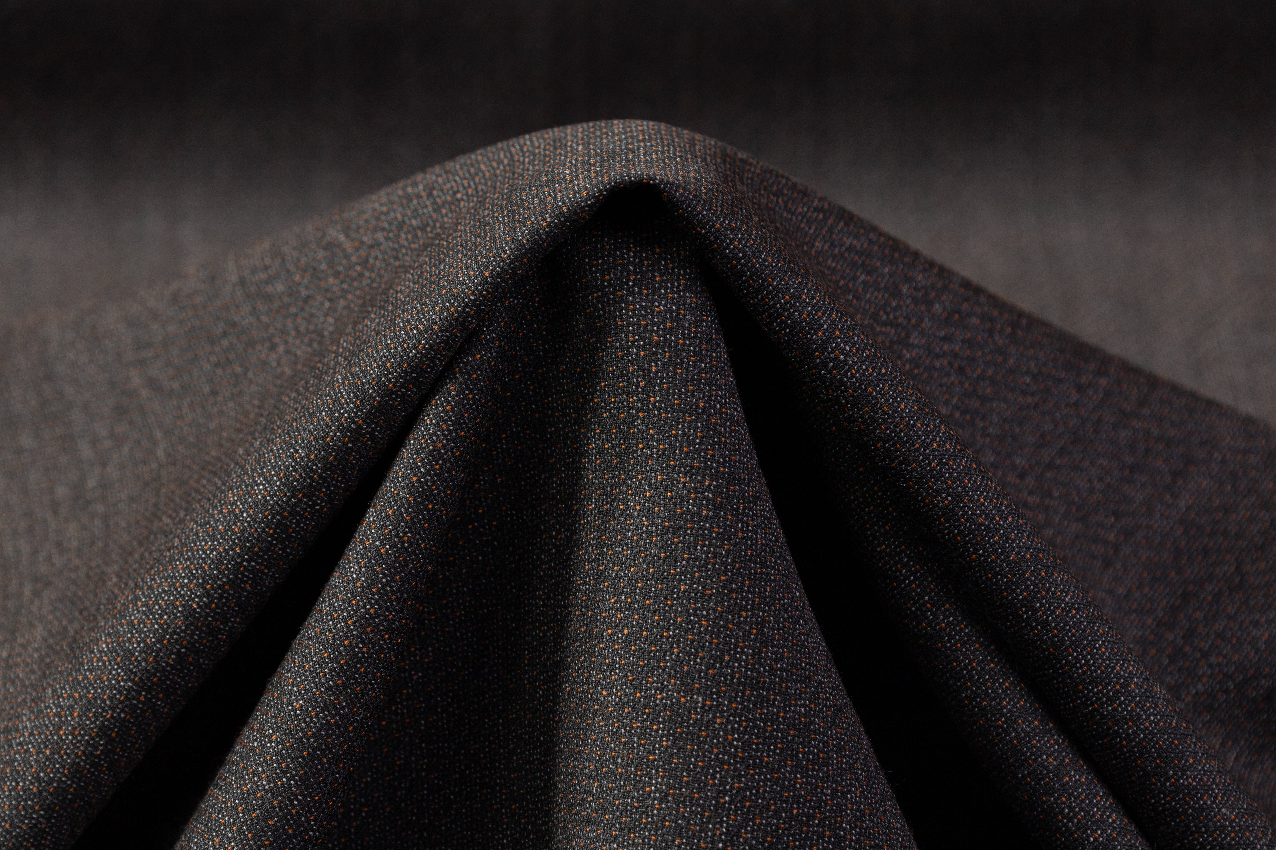 Guabello - Pin Dot Italian Wool Suiting - Charcoal Gray / Orange