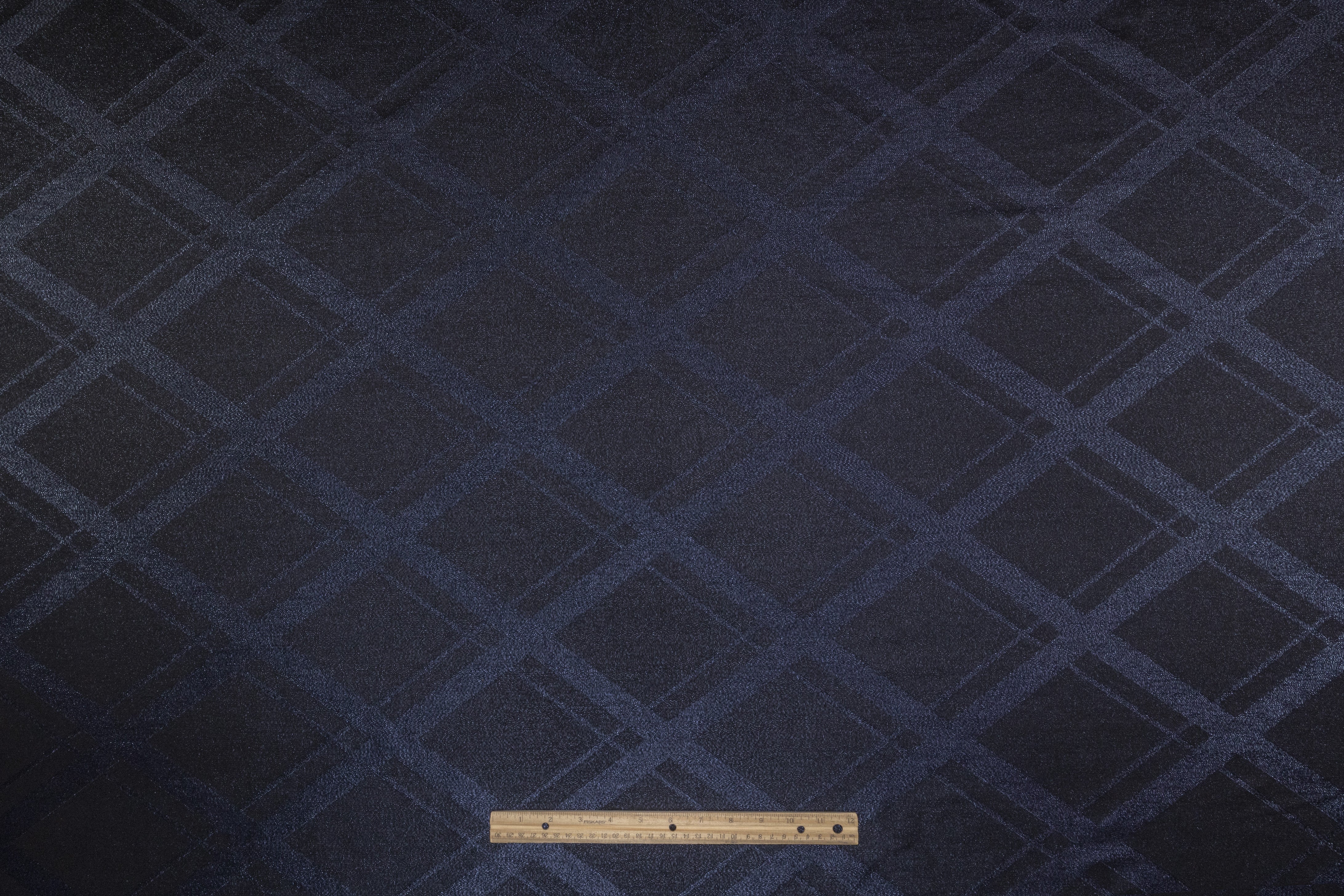 Plaid Italian Metallic Brocade - Navy Blue