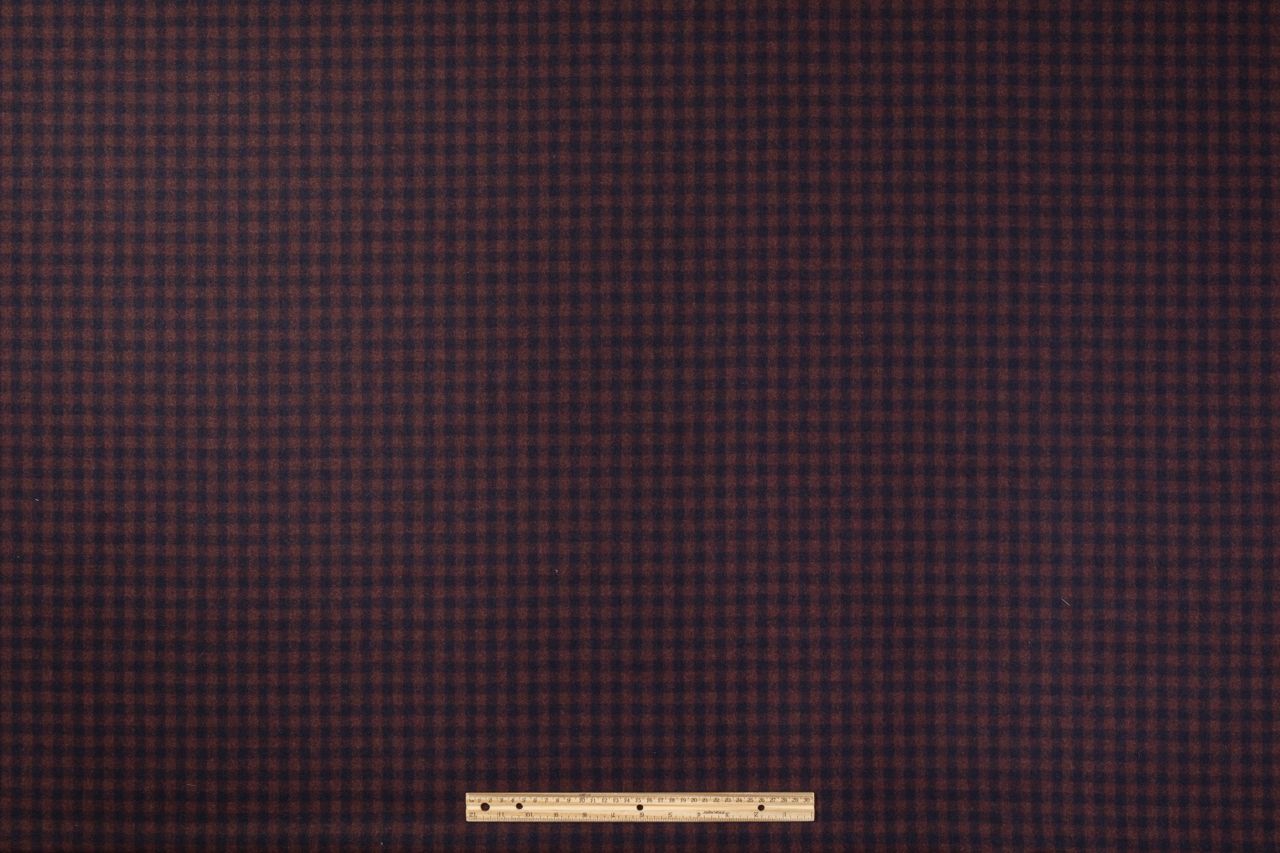 Gingham Check Italian Wool Suiting - Burgundy / Navy