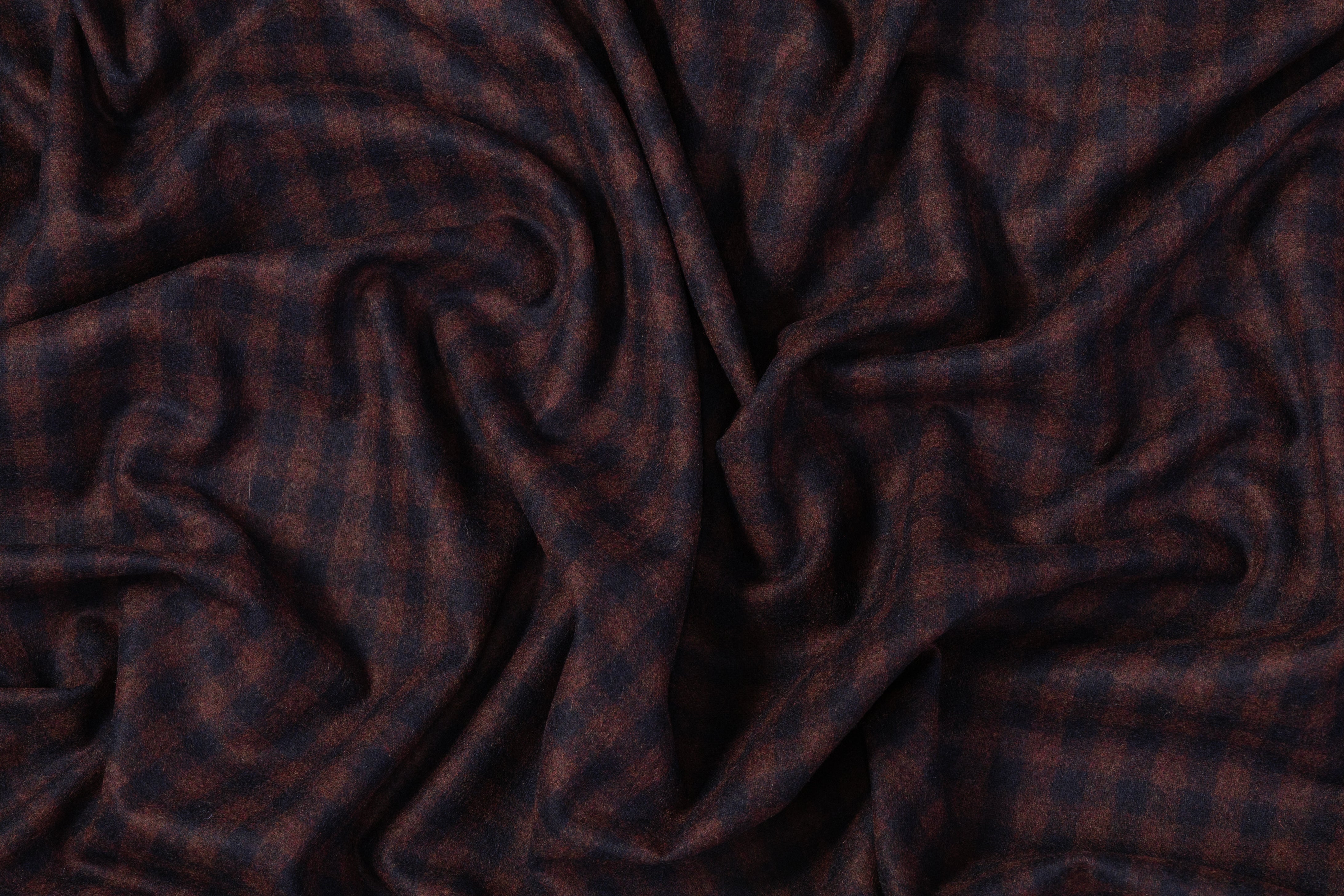 Gingham Check Italian Wool Suiting - Burgundy / Navy