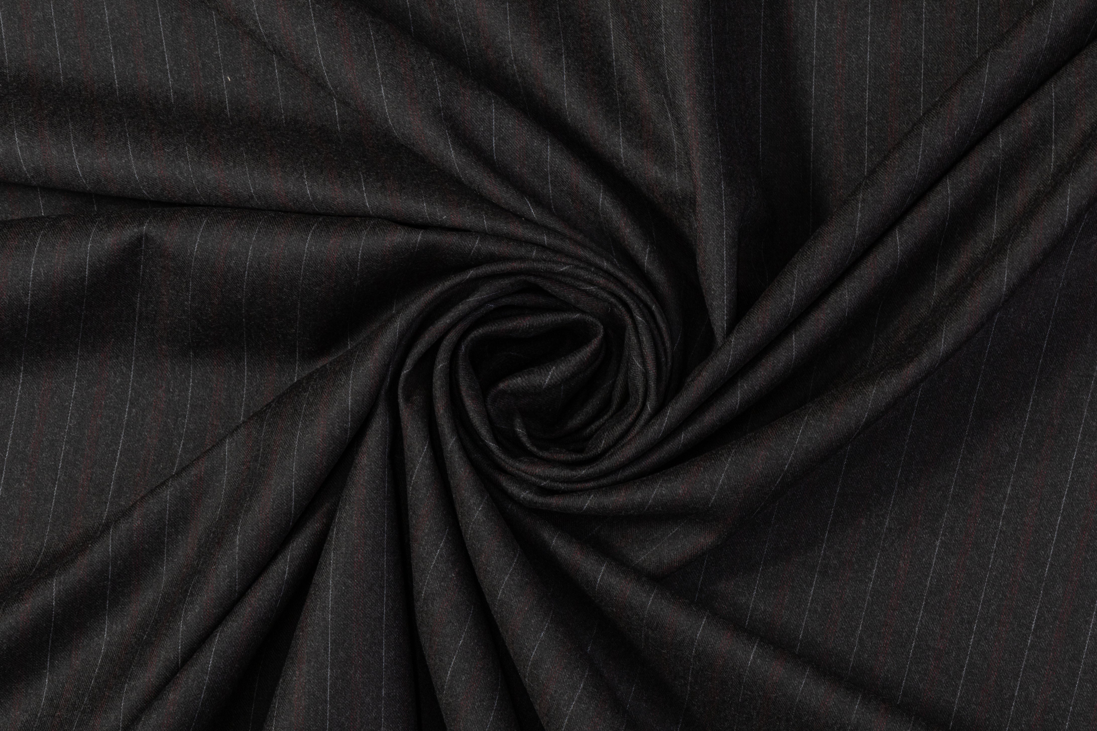 Pin Striped Italian Wool Suiting - Charcoal Gray / Red