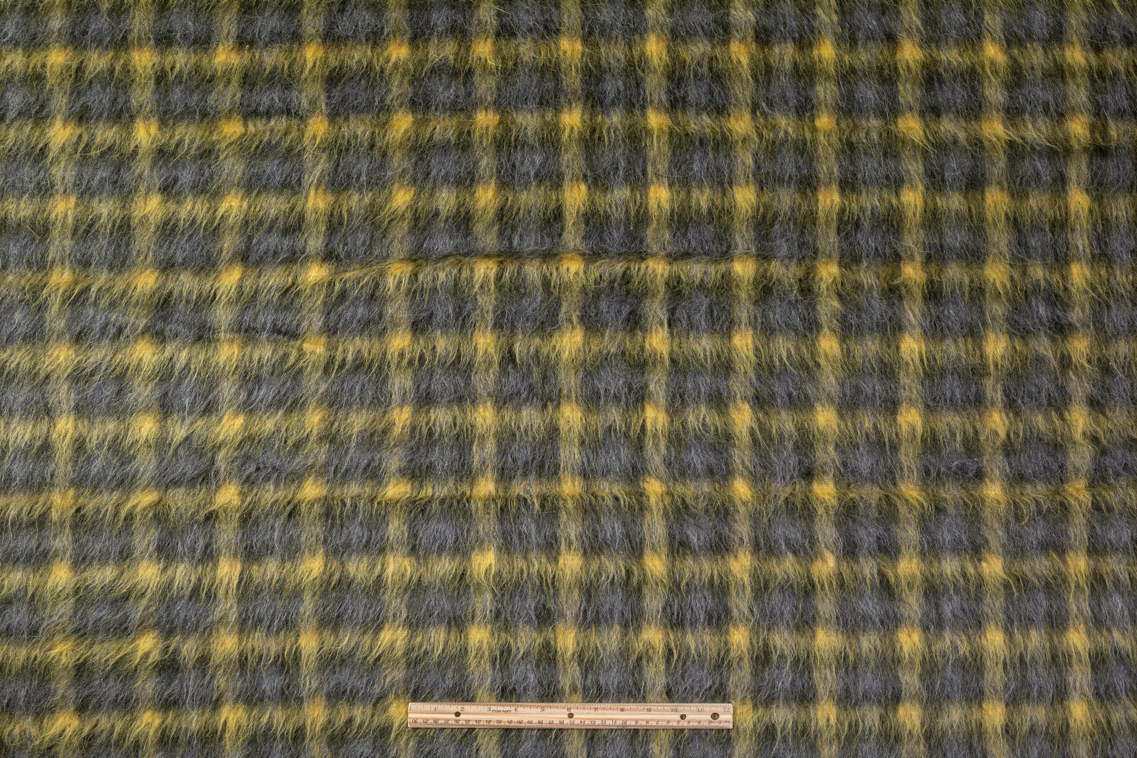 Plaid Wool Mohair Blend Coating - Yellow / Gray