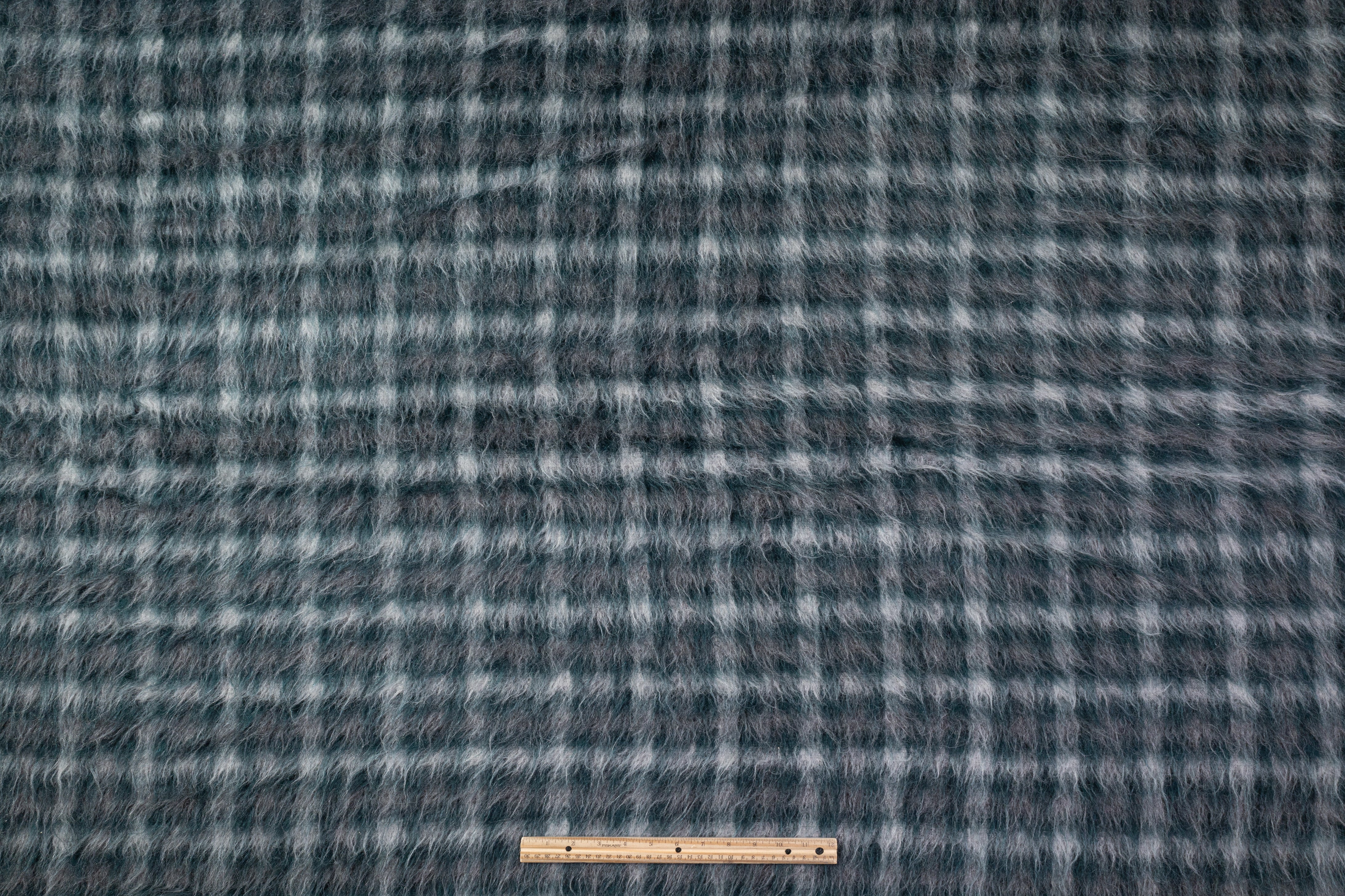 Plaid Wool Mohair Blend Coating - Teal / Gray