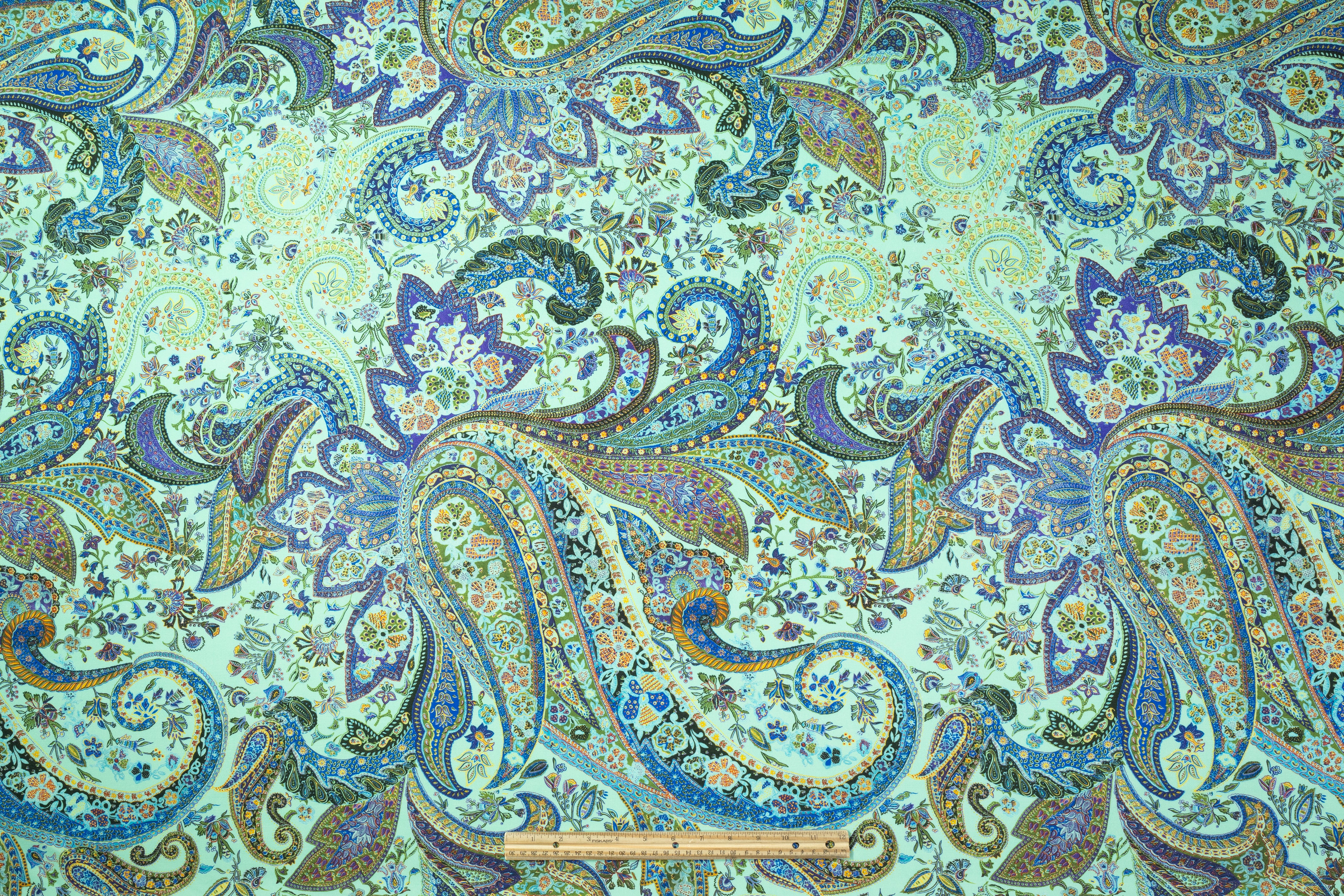 Paisley Printed Italian Wool - Green / Blue