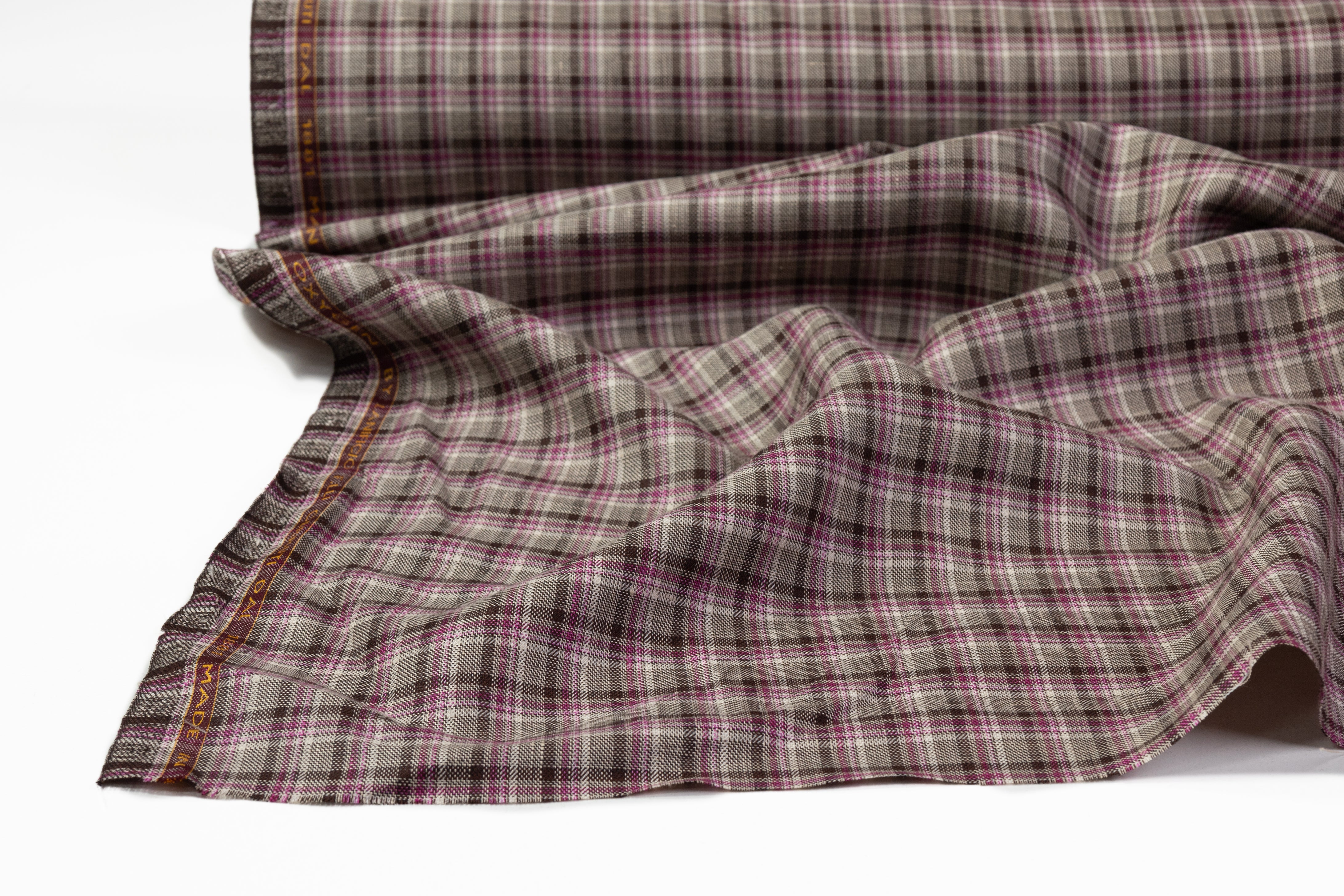 Cerruti - Checked Italian Wool Linen Suiting - Fuchsia / Taupe