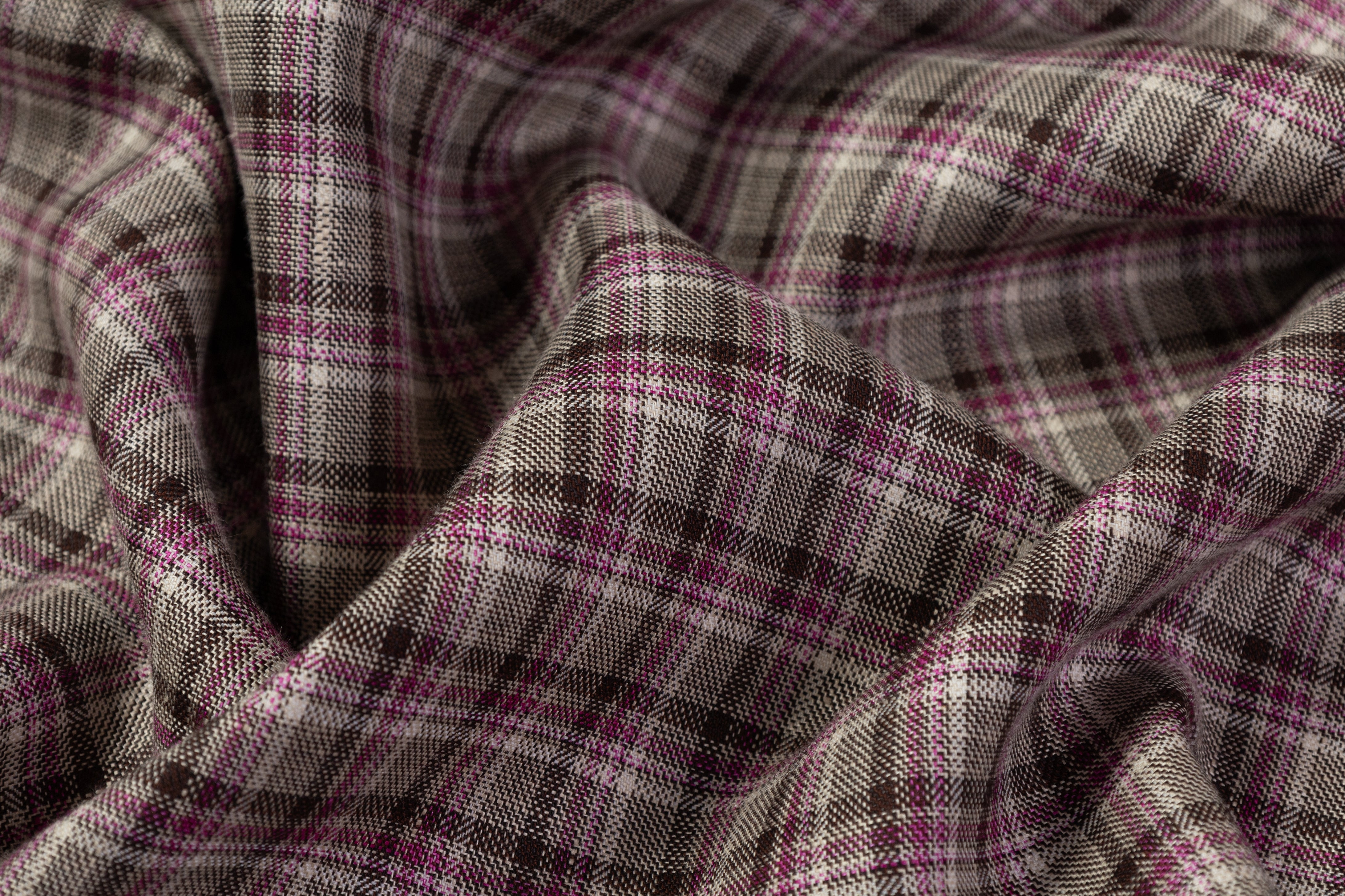 Cerruti - Checked Italian Wool Linen Suiting - Fuchsia / Taupe