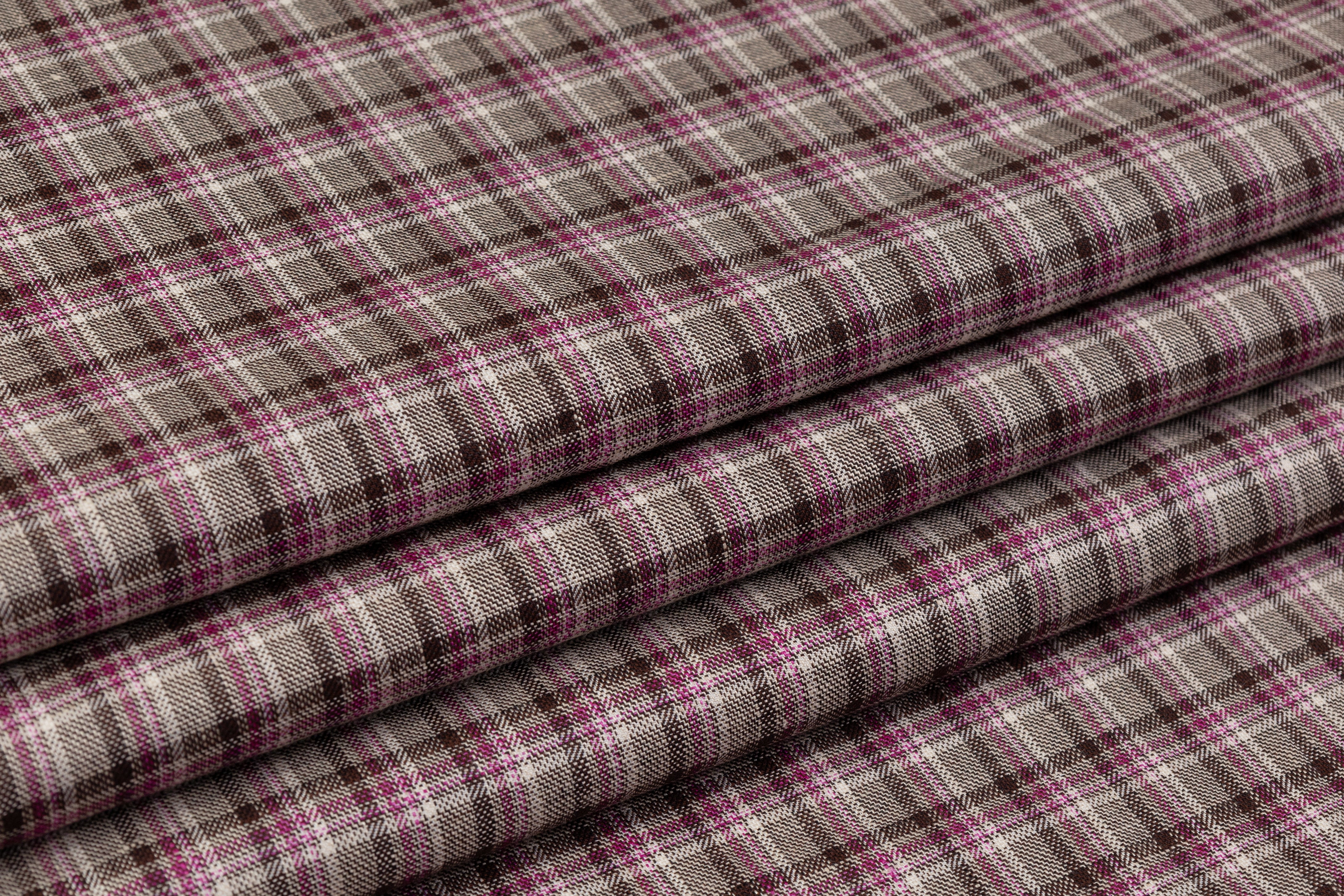 Cerruti - Checked Italian Wool Linen Suiting - Fuchsia / Taupe