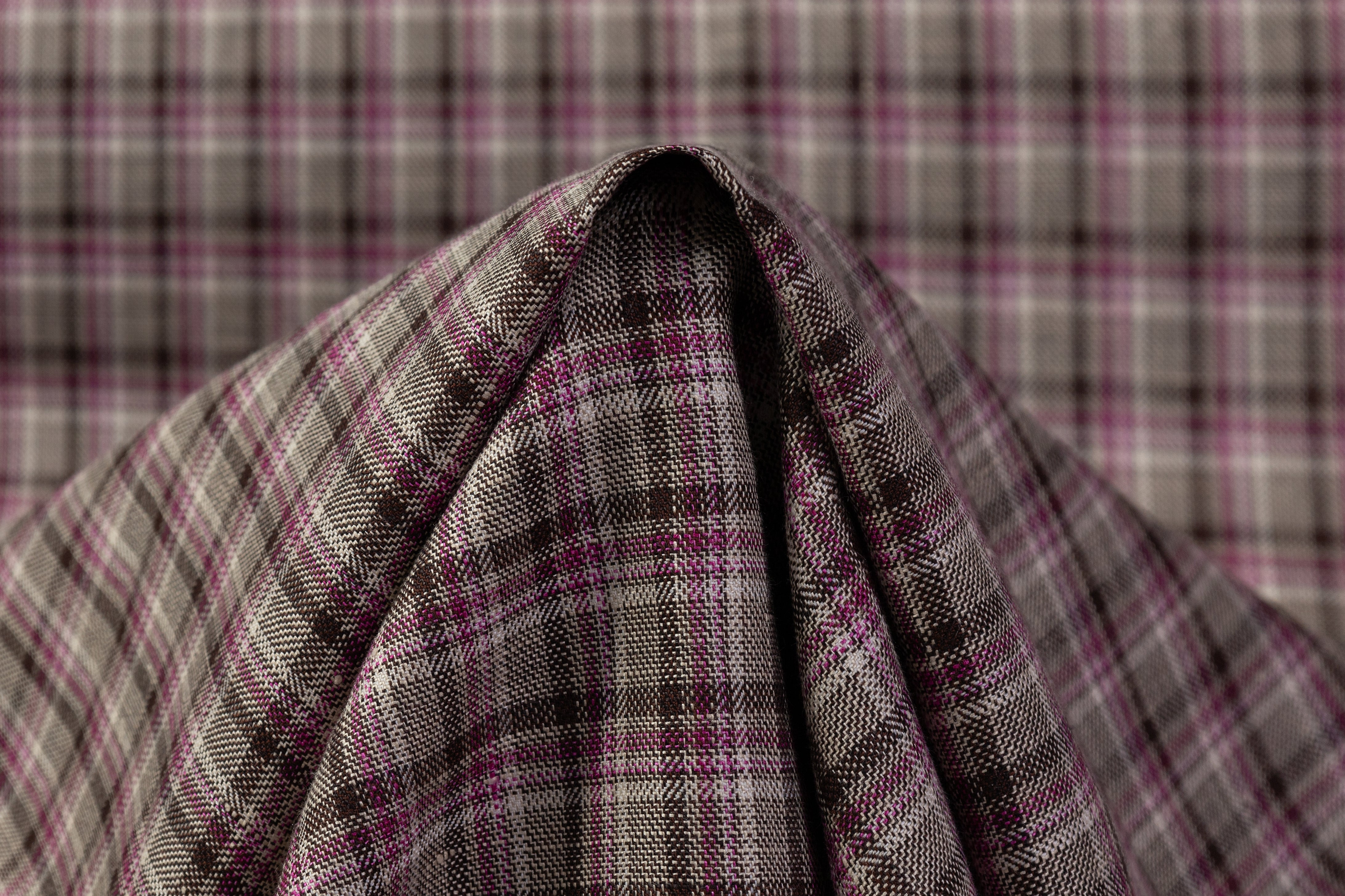 Cerruti - Checked Italian Wool Linen Suiting - Fuchsia / Taupe
