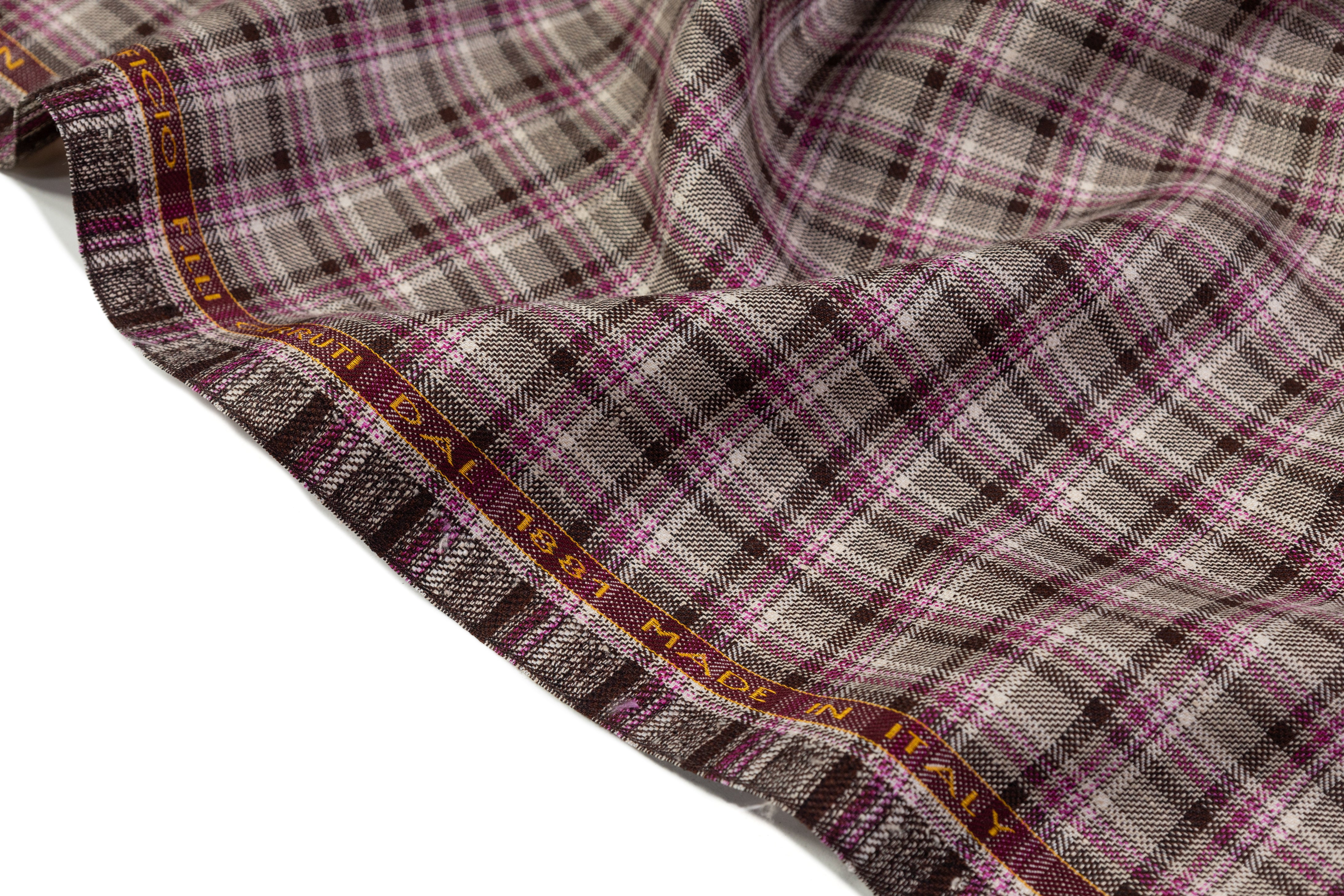 Cerruti - Checked Italian Wool Linen Suiting - Fuchsia / Taupe