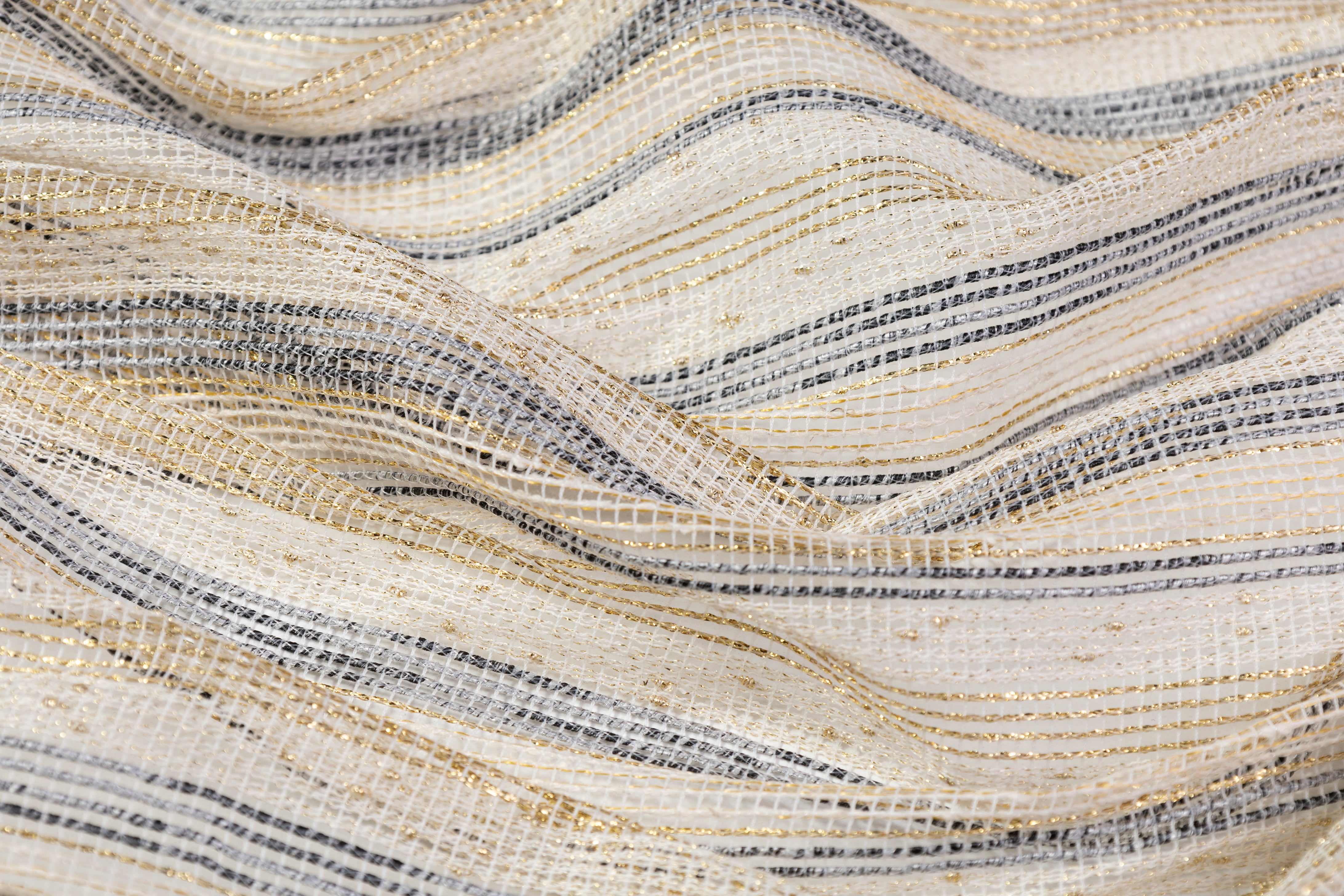 Striped Italian Metallic Netting - Gold / Gray