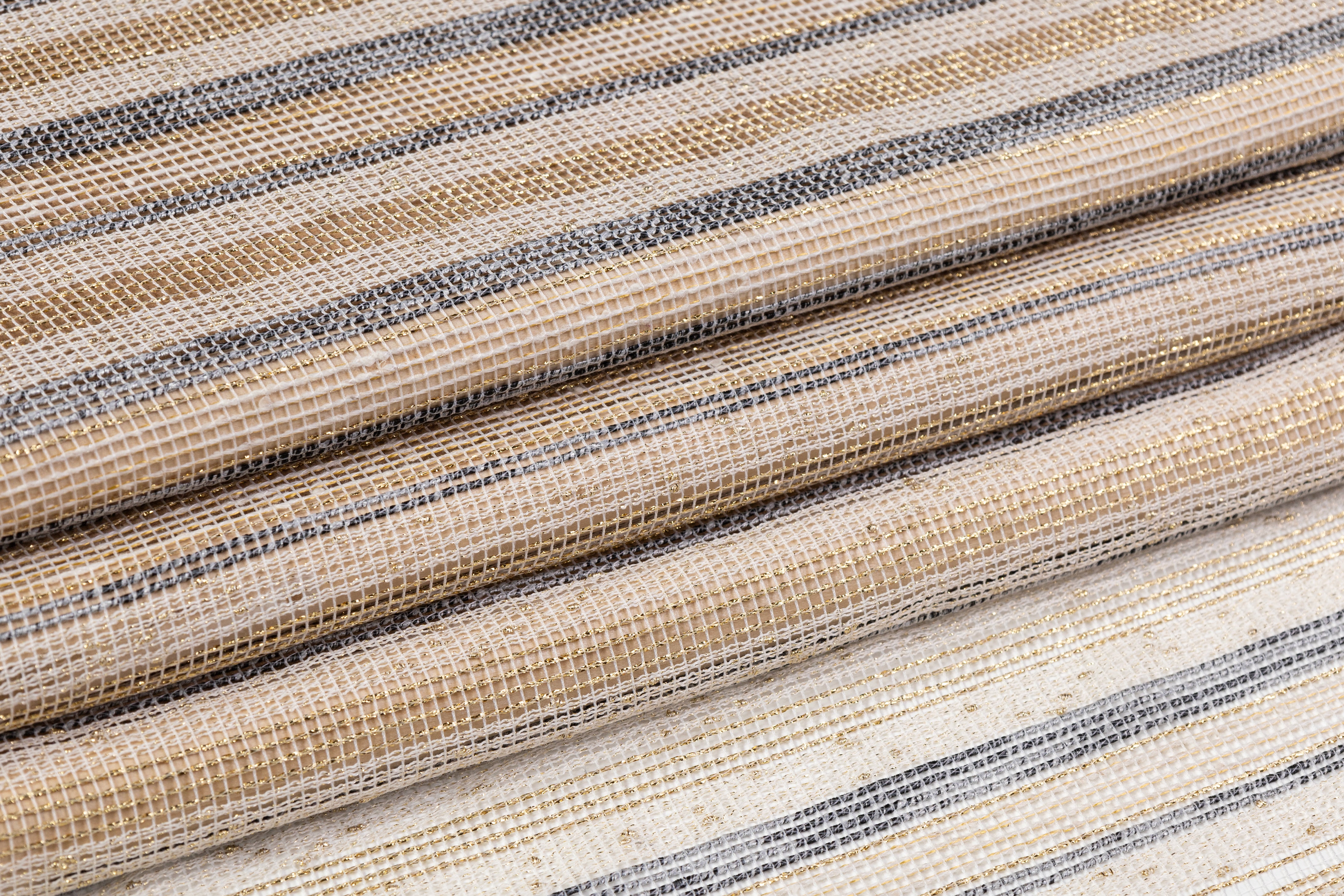 Striped Italian Metallic Netting - Gold / Gray