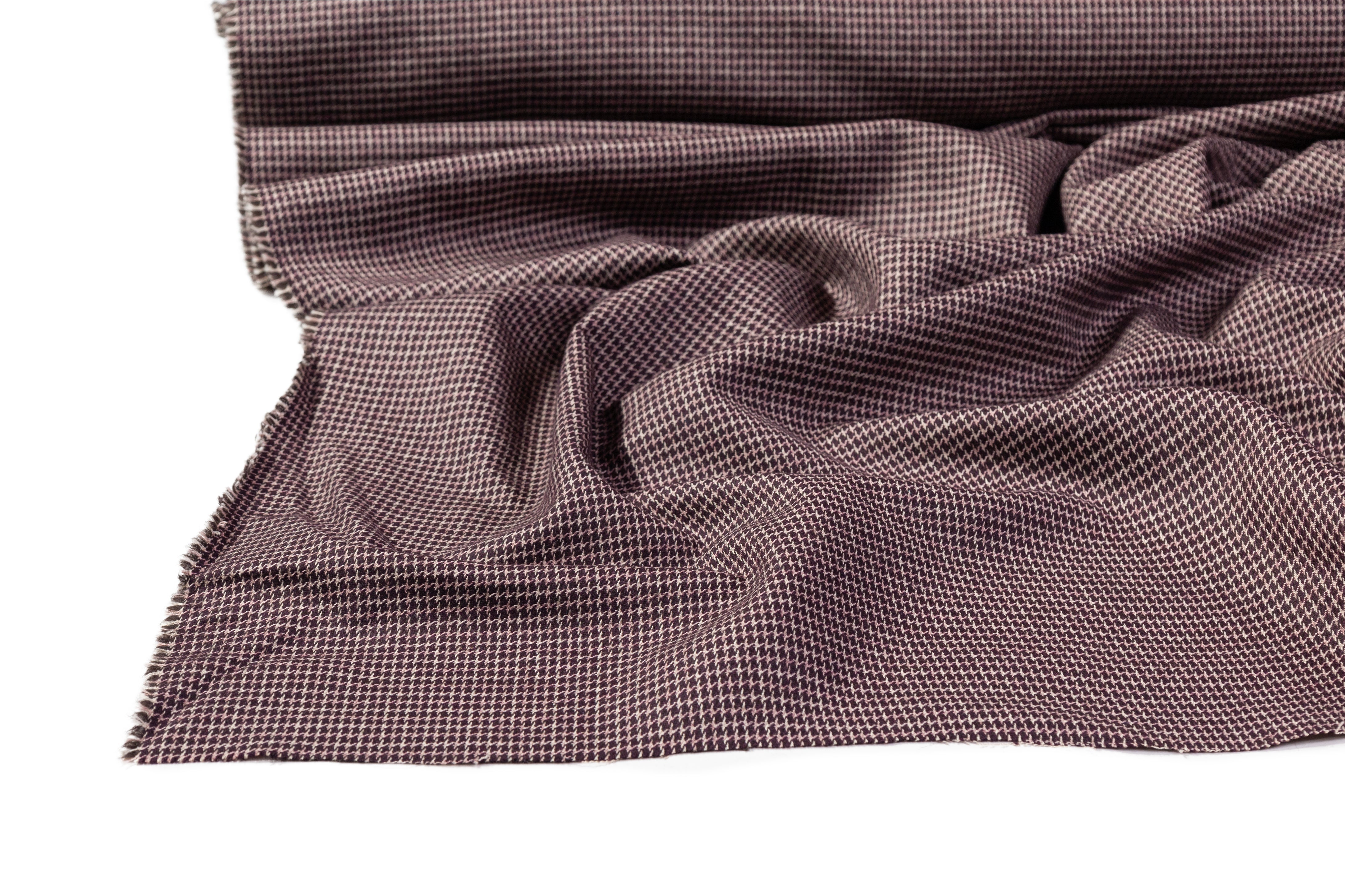 Micro Houndstooth Italian Cotton Wool Suiting - Burgundy