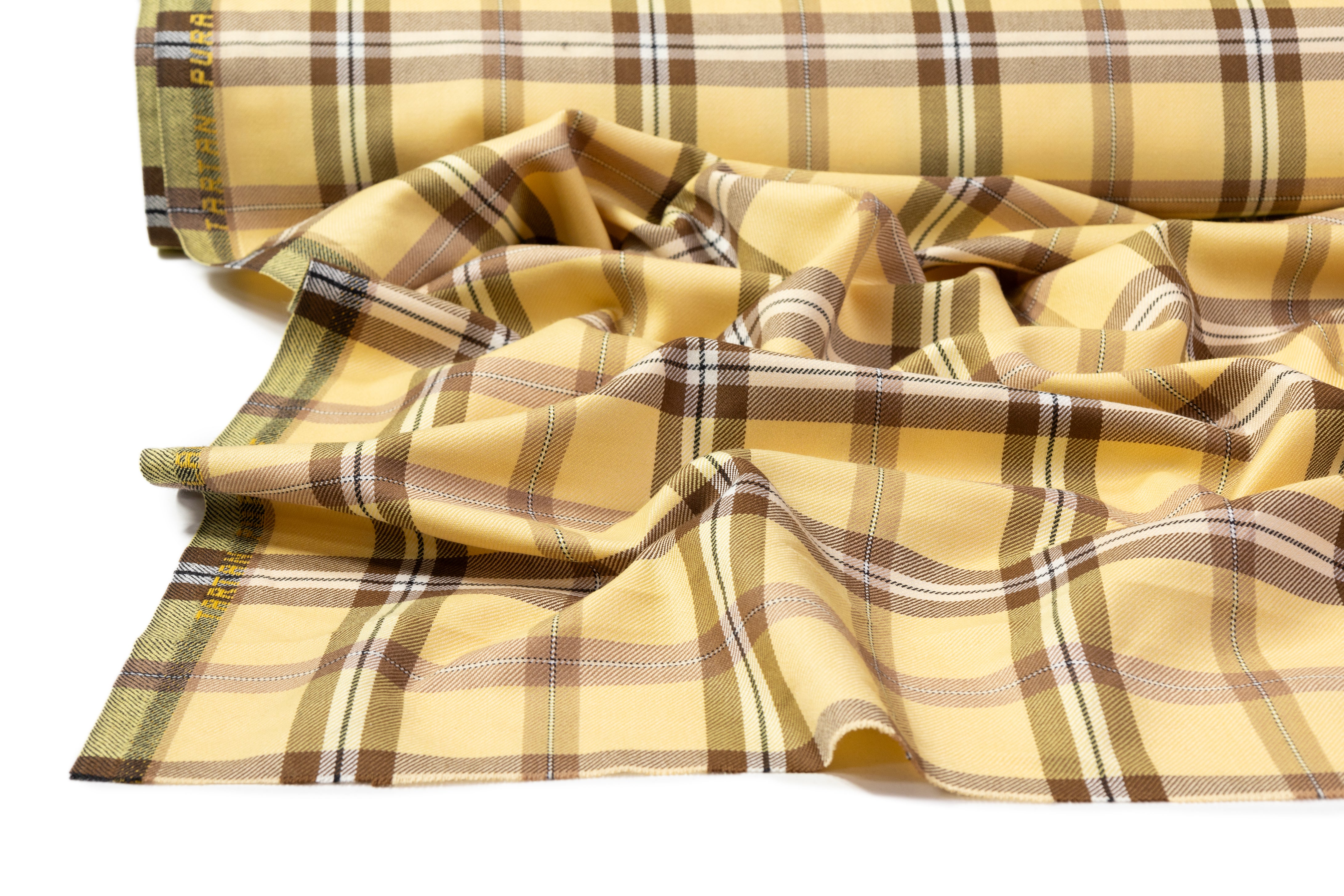 Tartan Italian Wool Suiting - Yellow / Brown