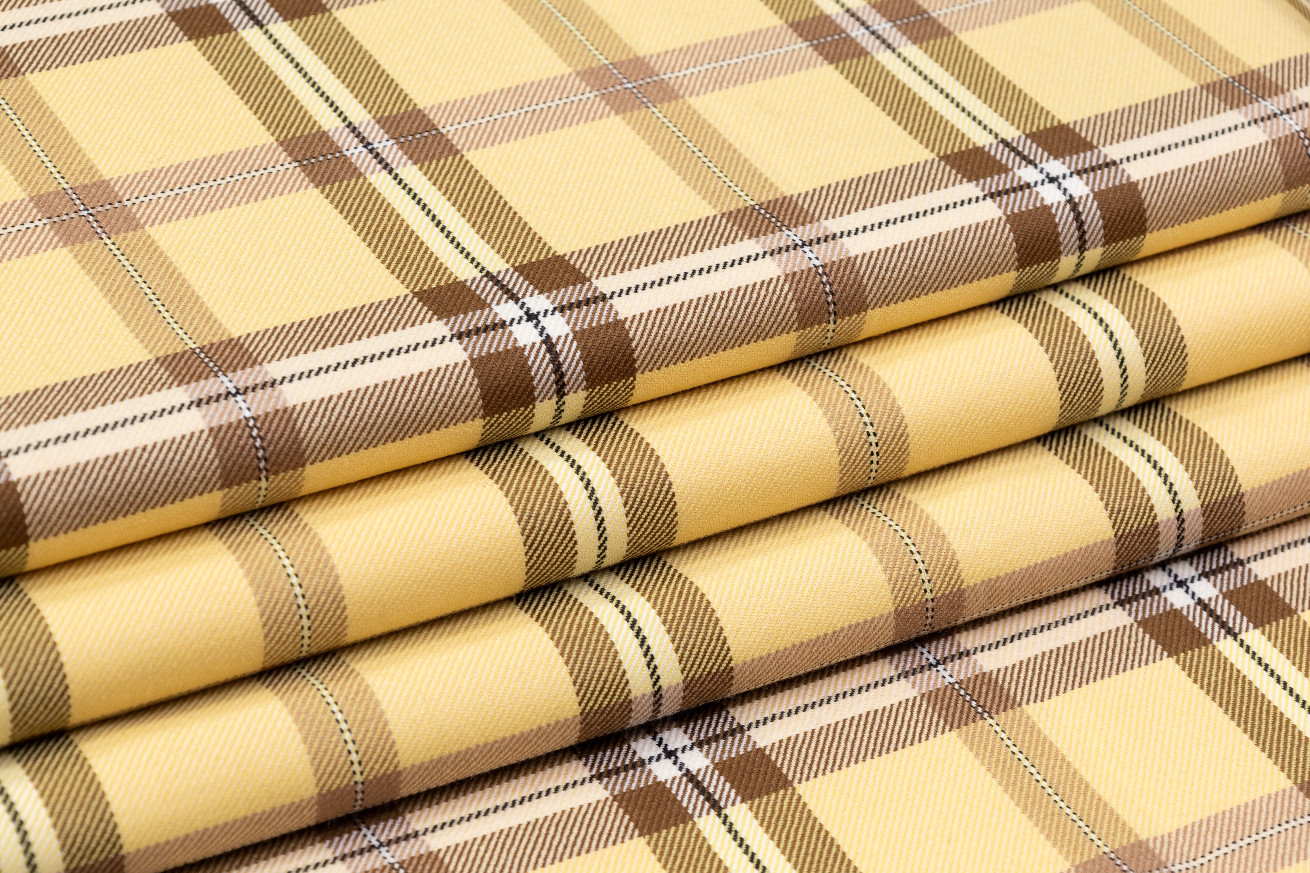 Tartan Italian Wool Suiting - Yellow / Brown