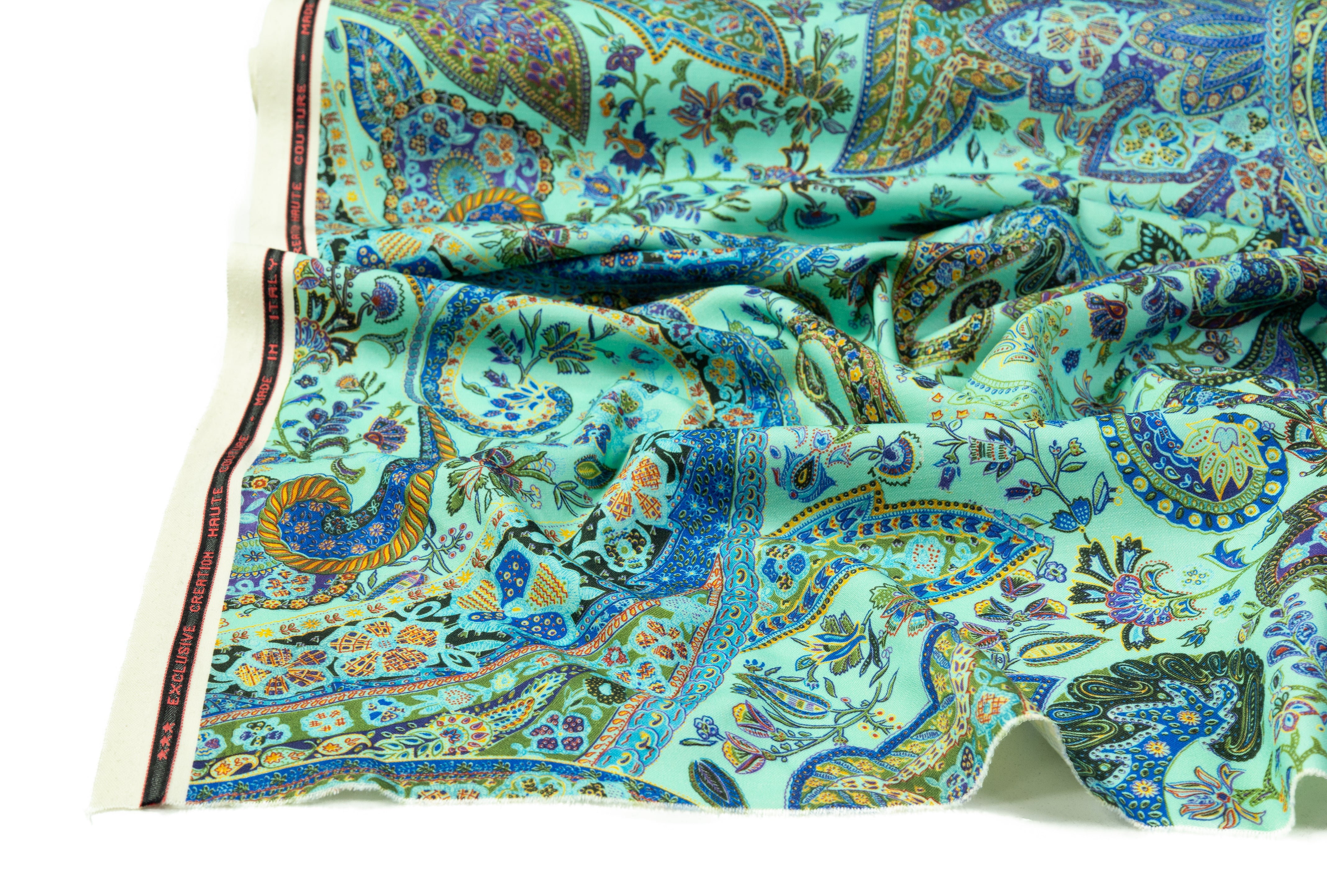 Paisley Printed Italian Wool - Green / Blue