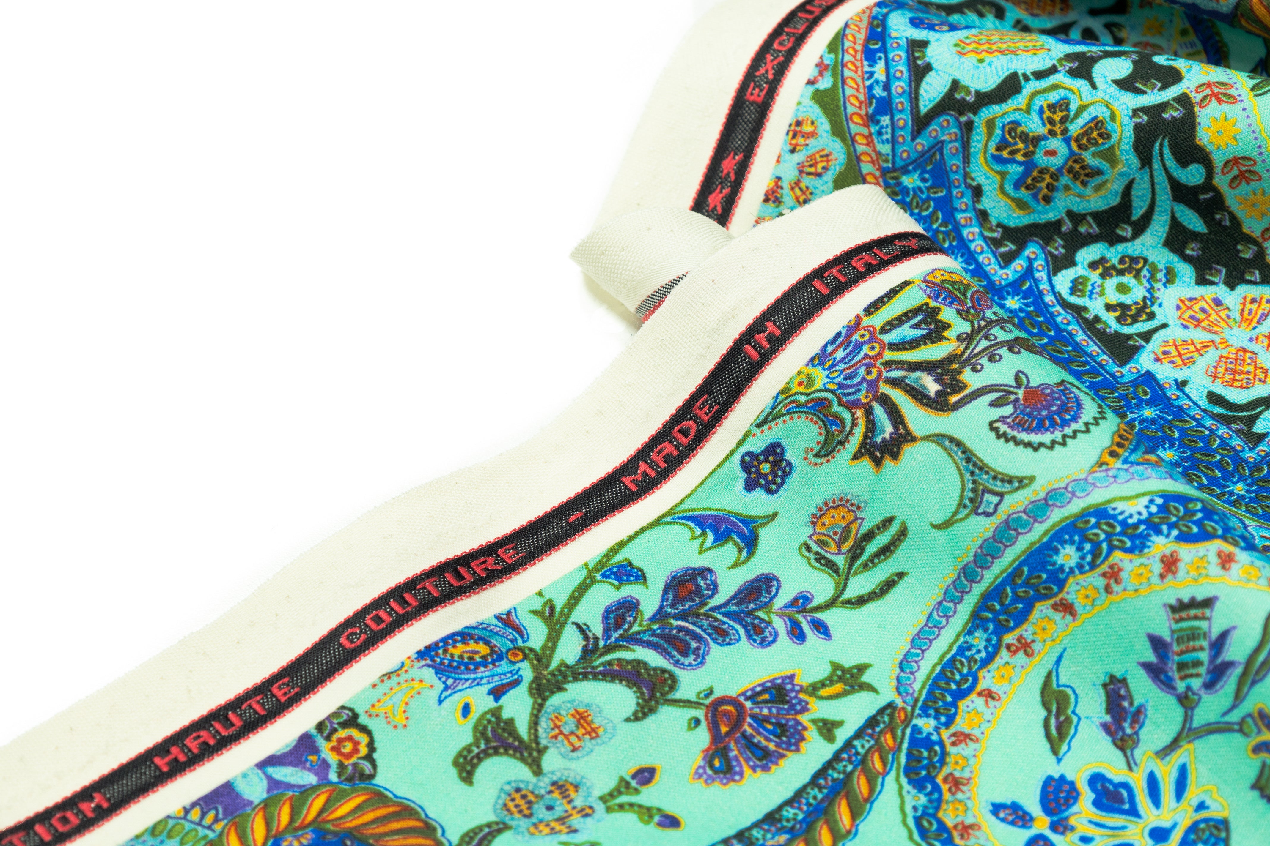 Paisley Printed Italian Wool - Green / Blue