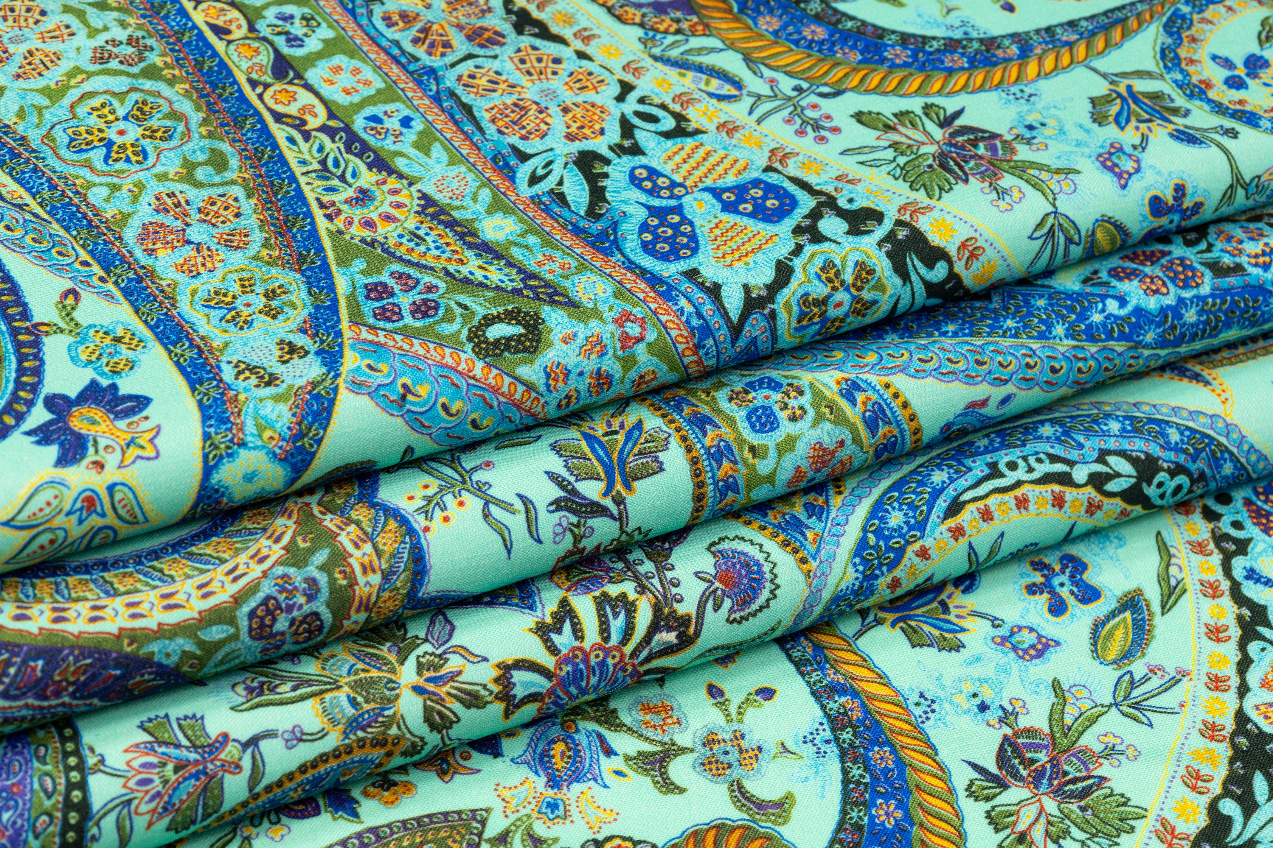 Paisley Printed Italian Wool - Green / Blue