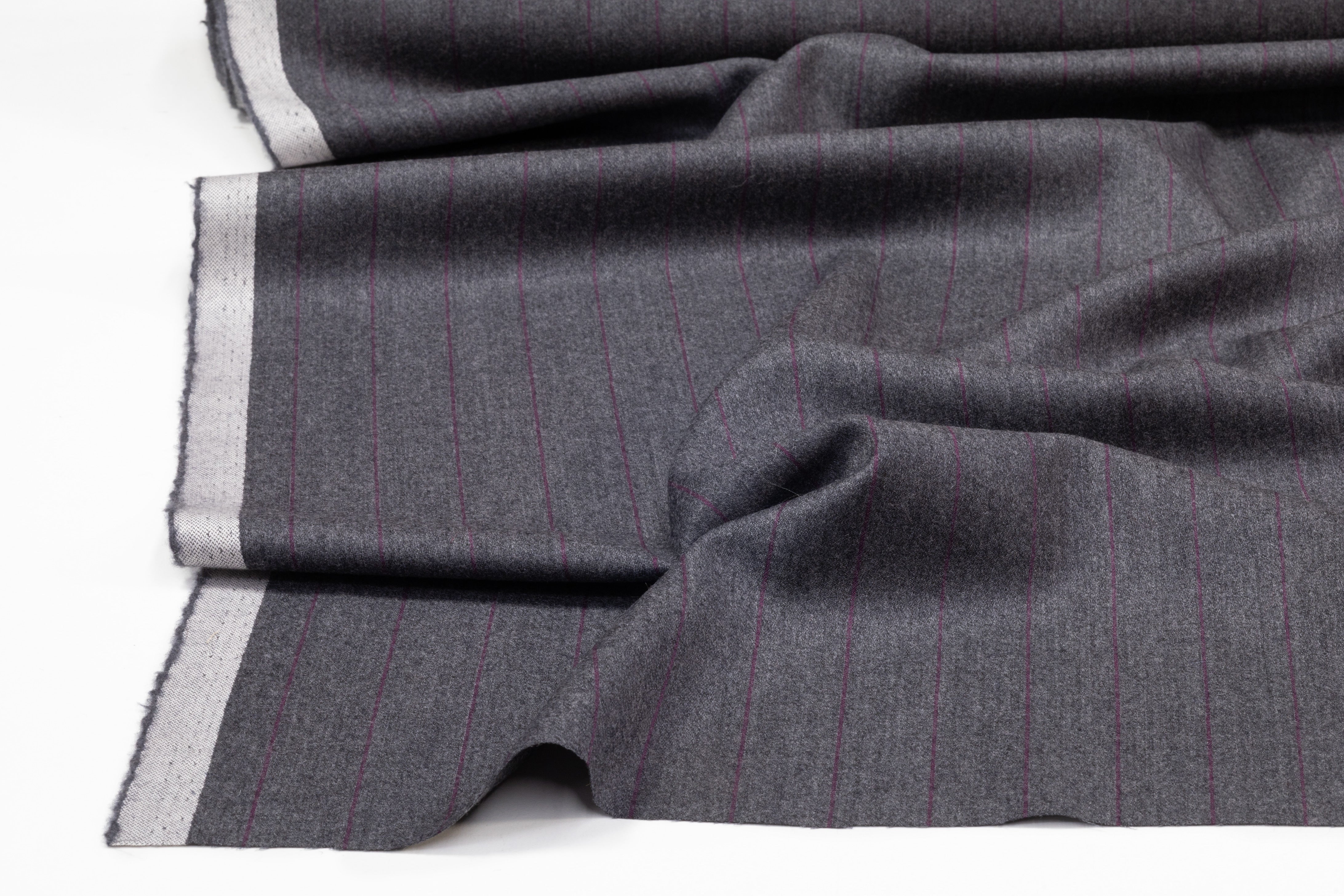 Pinstriped Italian Wool Suiting - Gray / Fuchsia