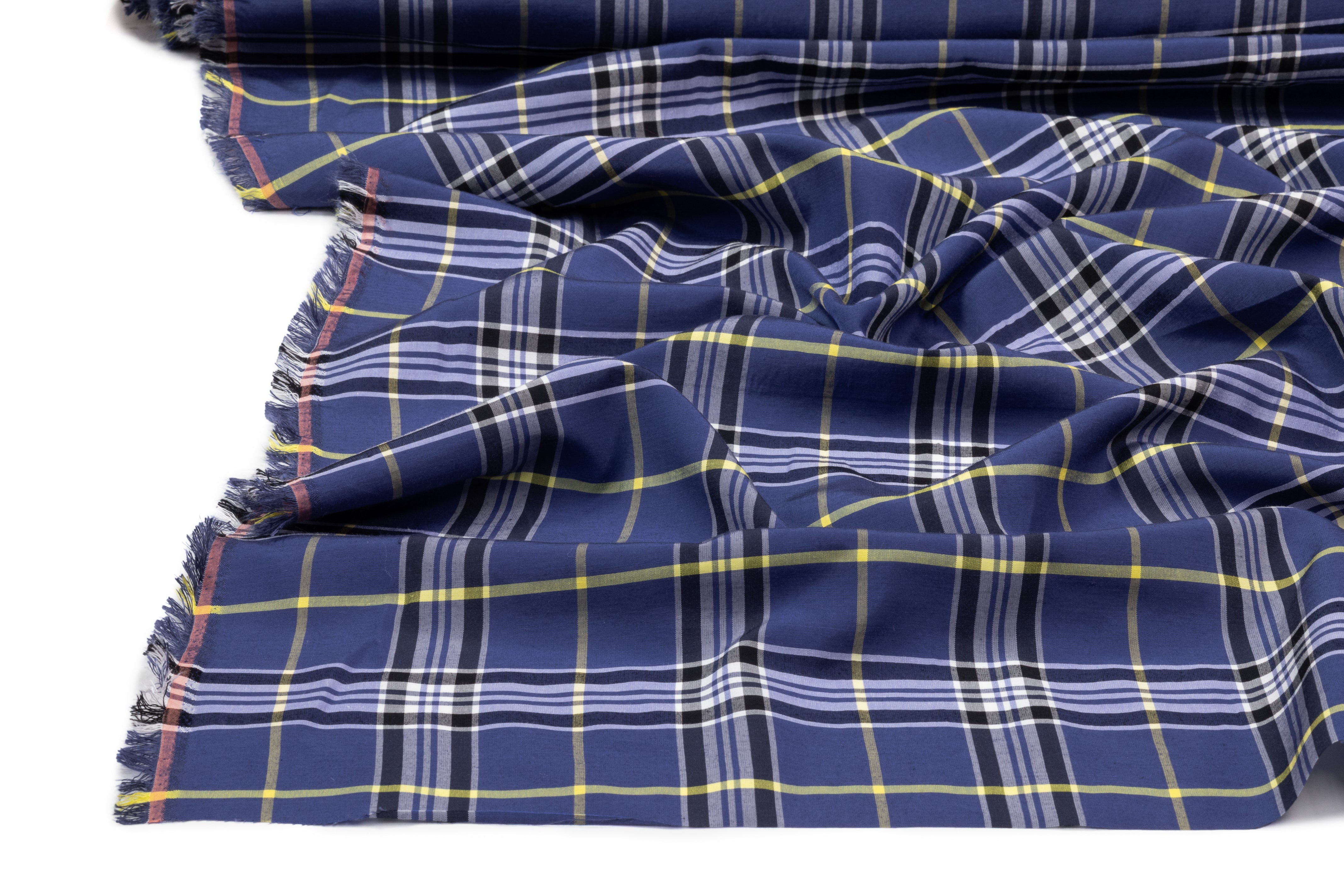 Plaid Italian Viscose Cupro Shirting - Navy
