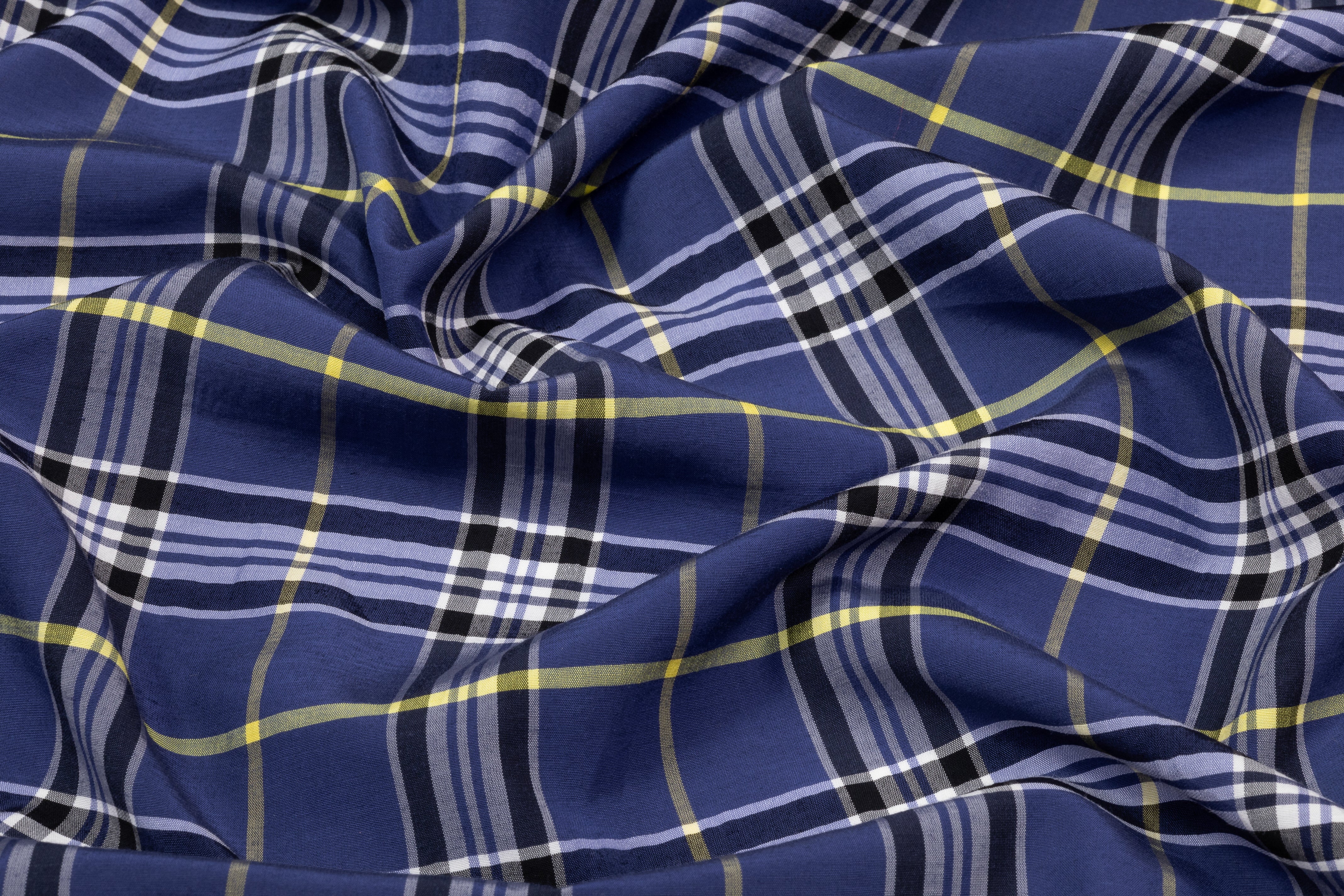 Plaid Italian Viscose Cupro Shirting - Navy