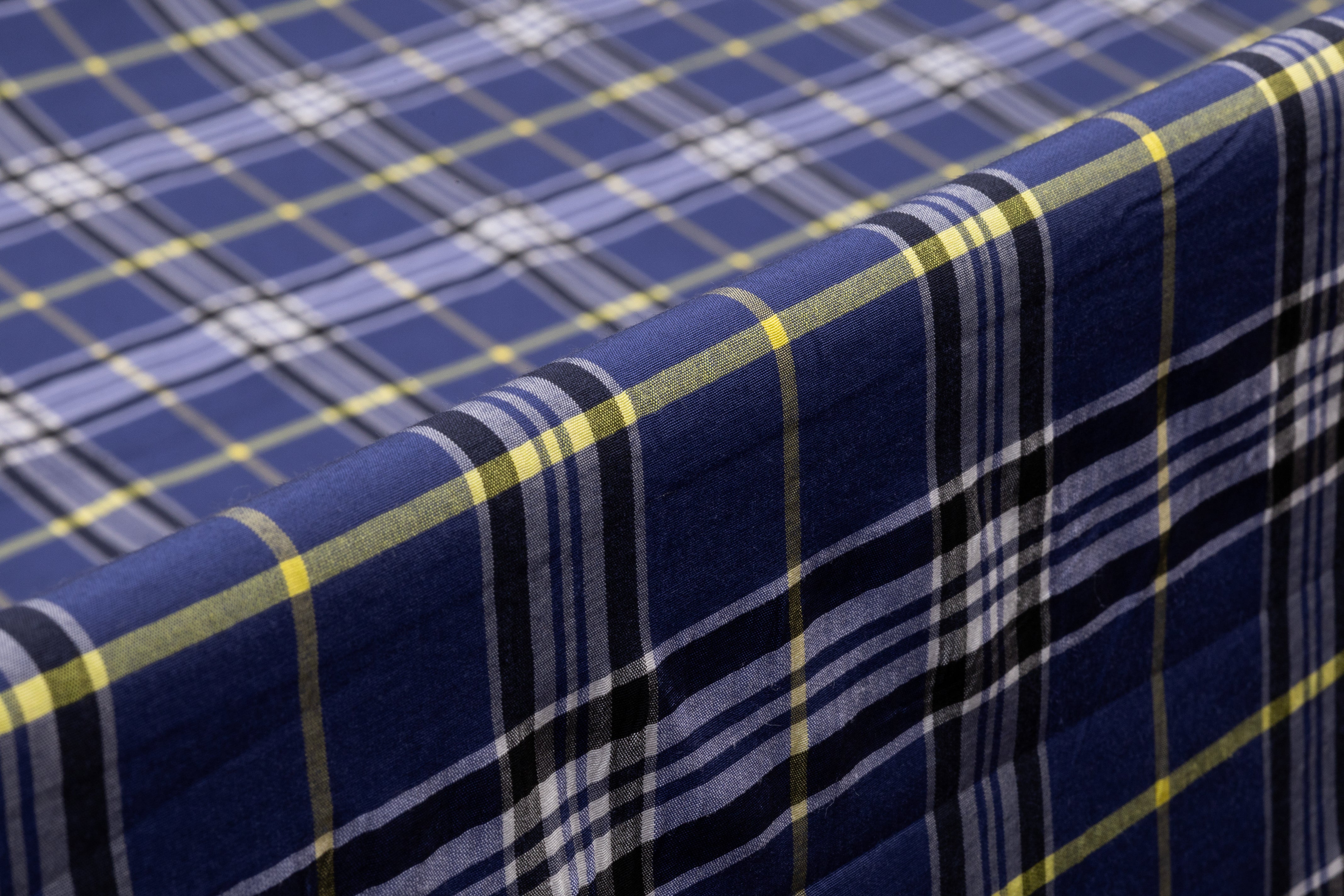Plaid Italian Viscose Cupro Shirting - Navy