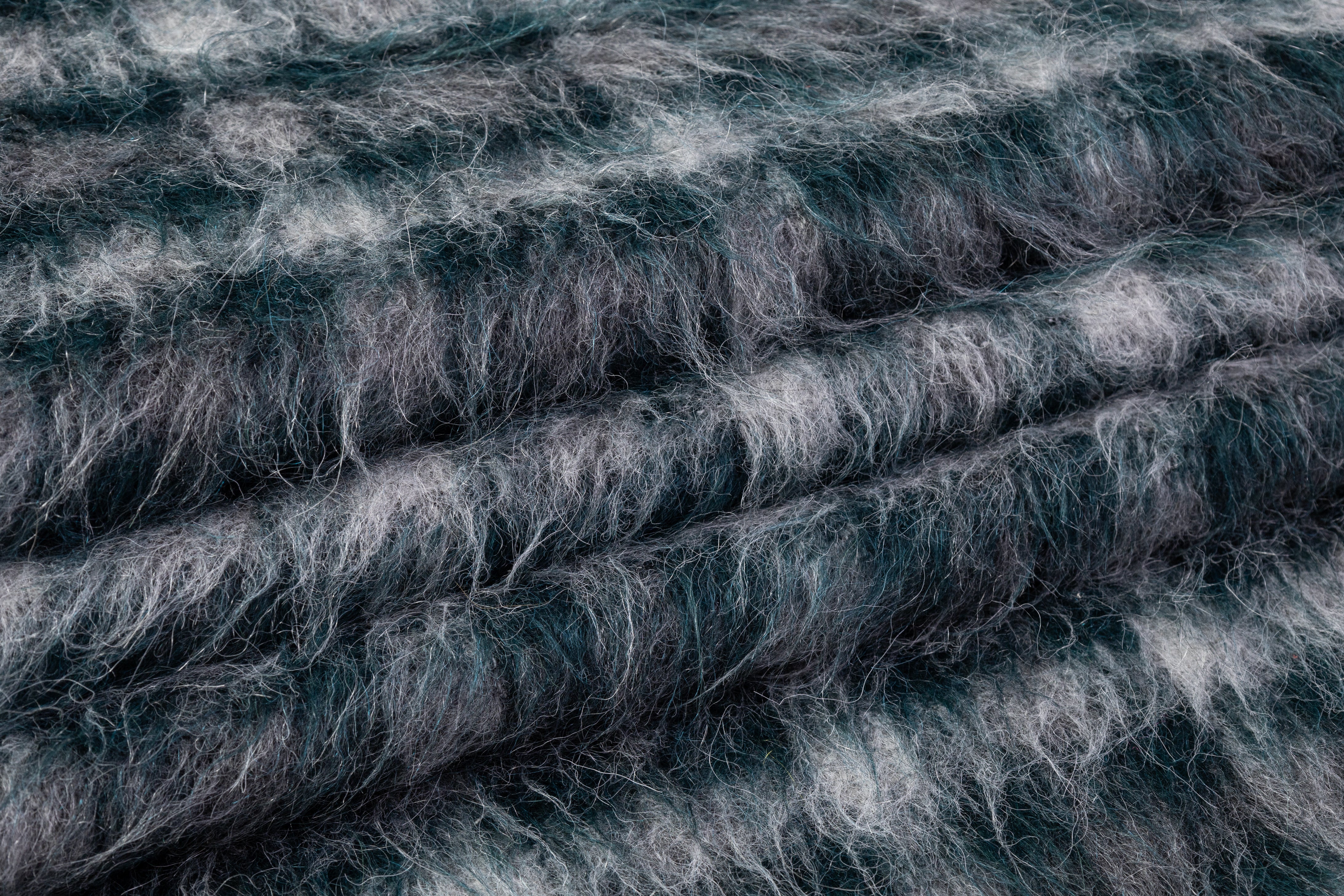 Plaid Wool Mohair Blend Coating - Teal / Gray