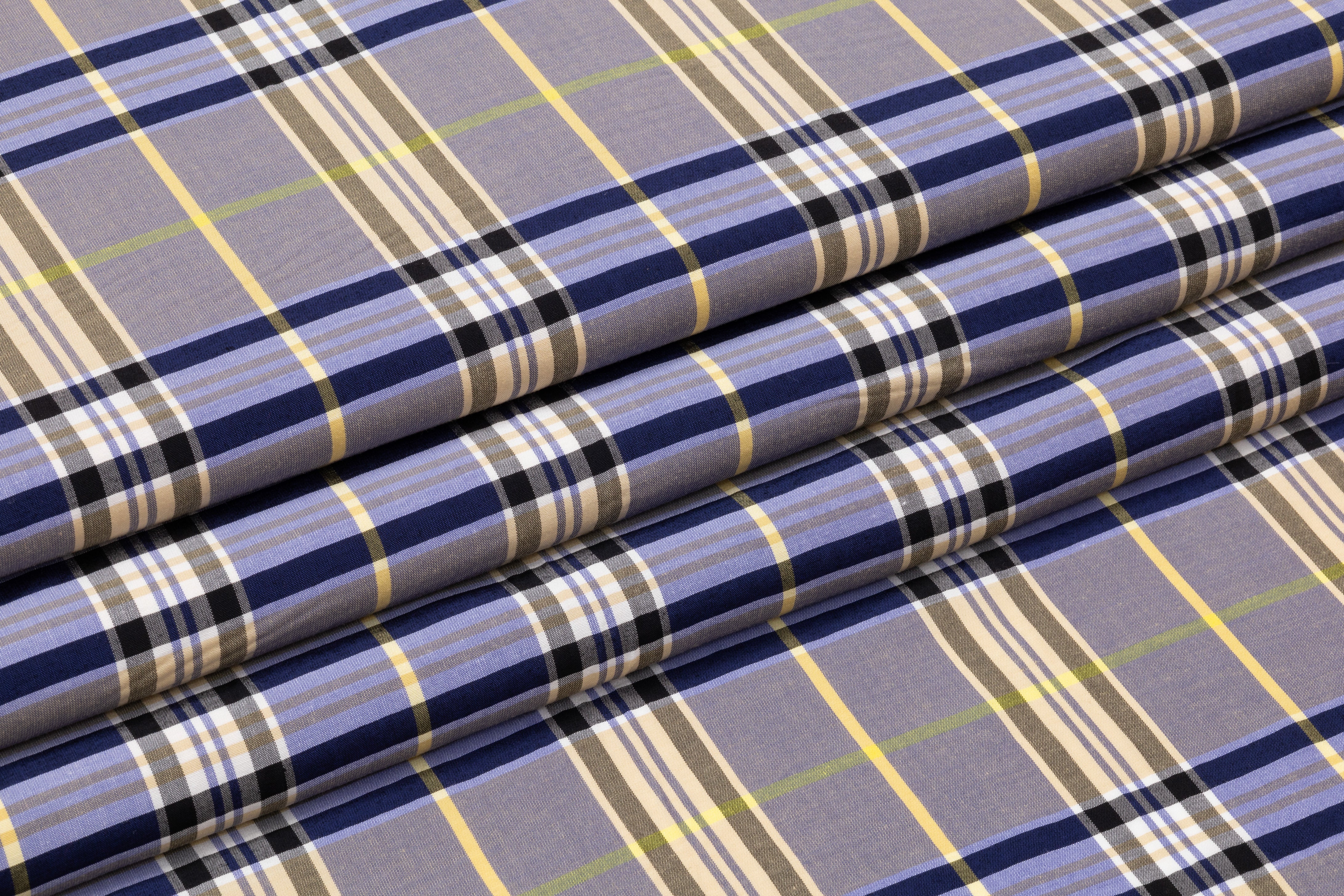 Plaid Italian Viscose Cupro Shirting - Navy / Yellow