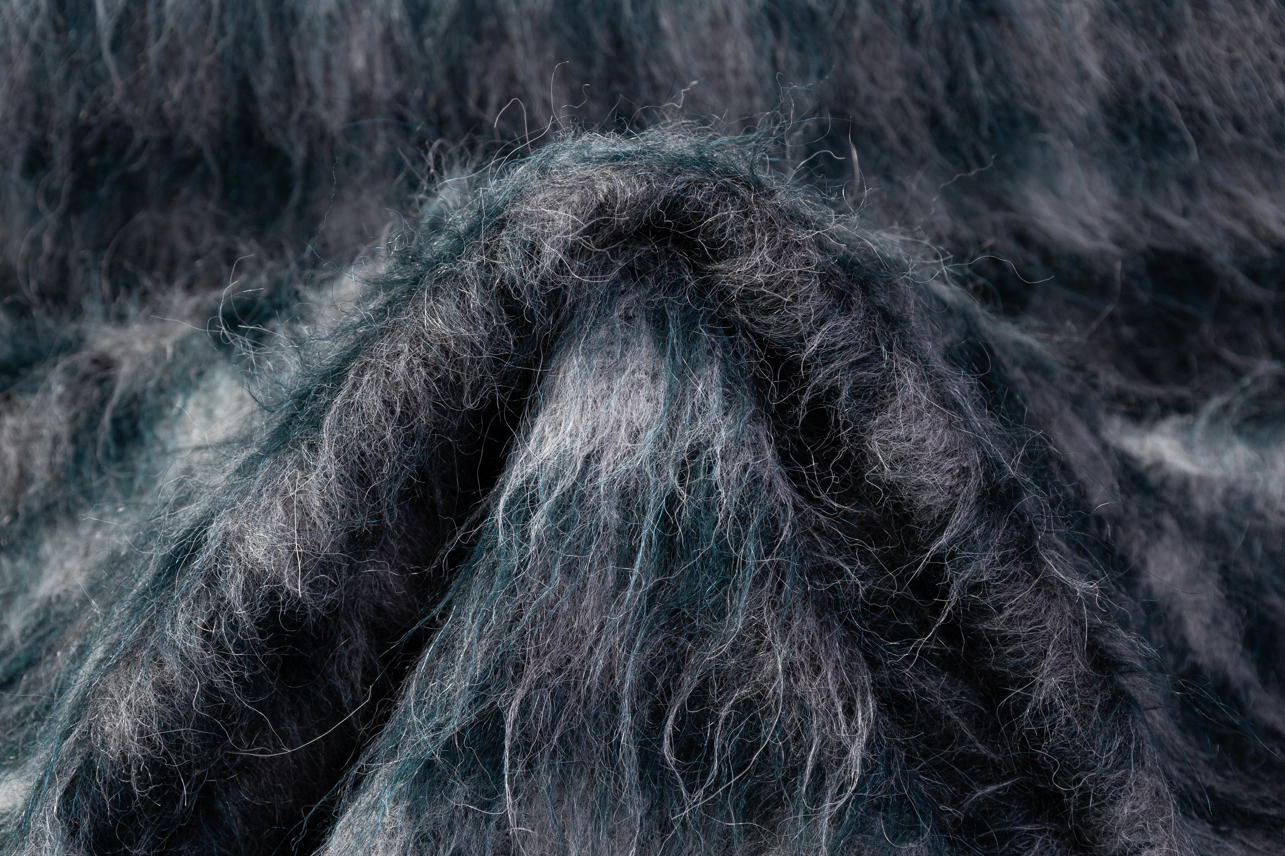 Plaid Wool Mohair Blend Coating - Teal / Gray
