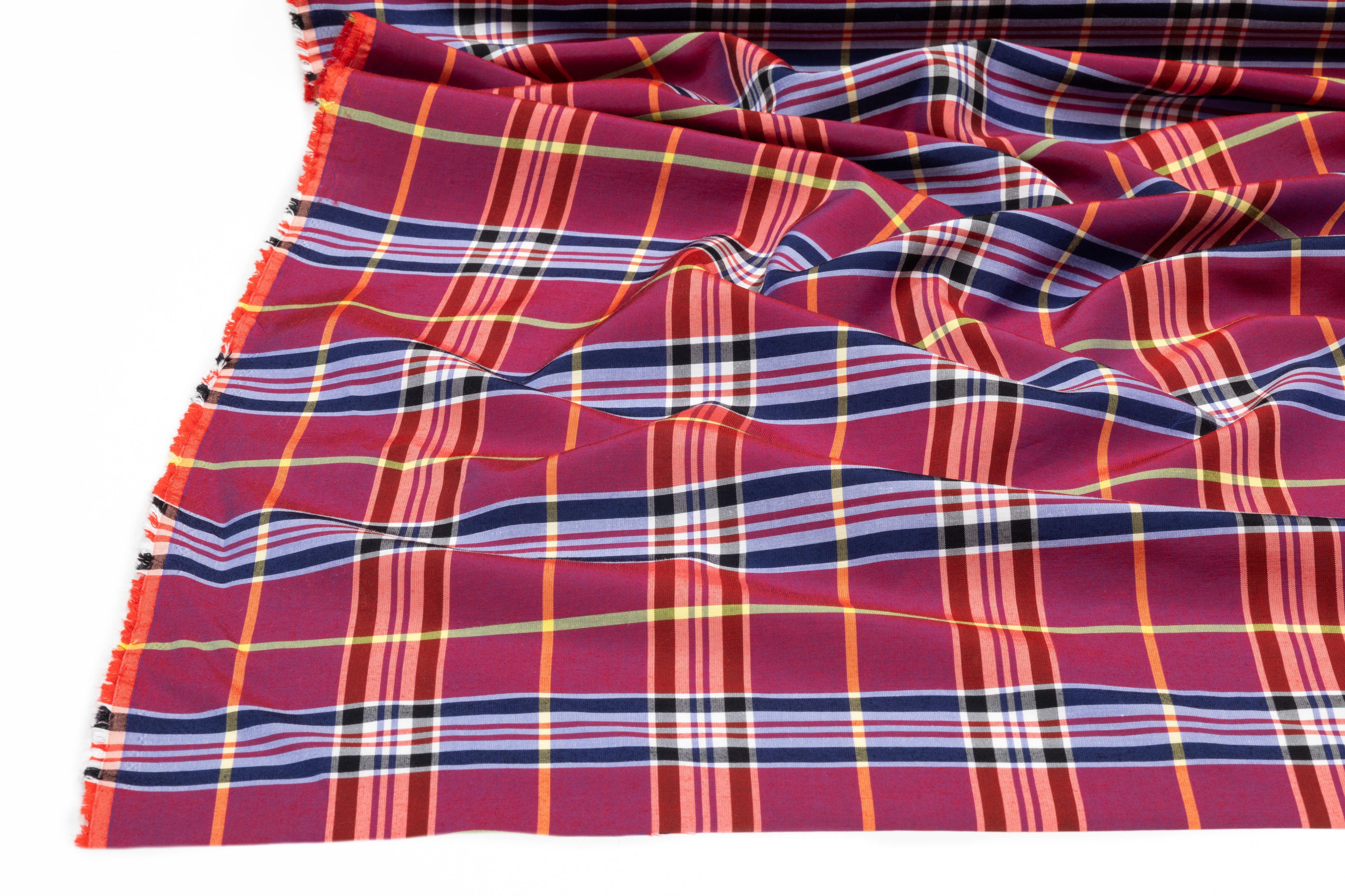 Plaid Italian Viscose Cupro Shirting - Raspberry / Navy