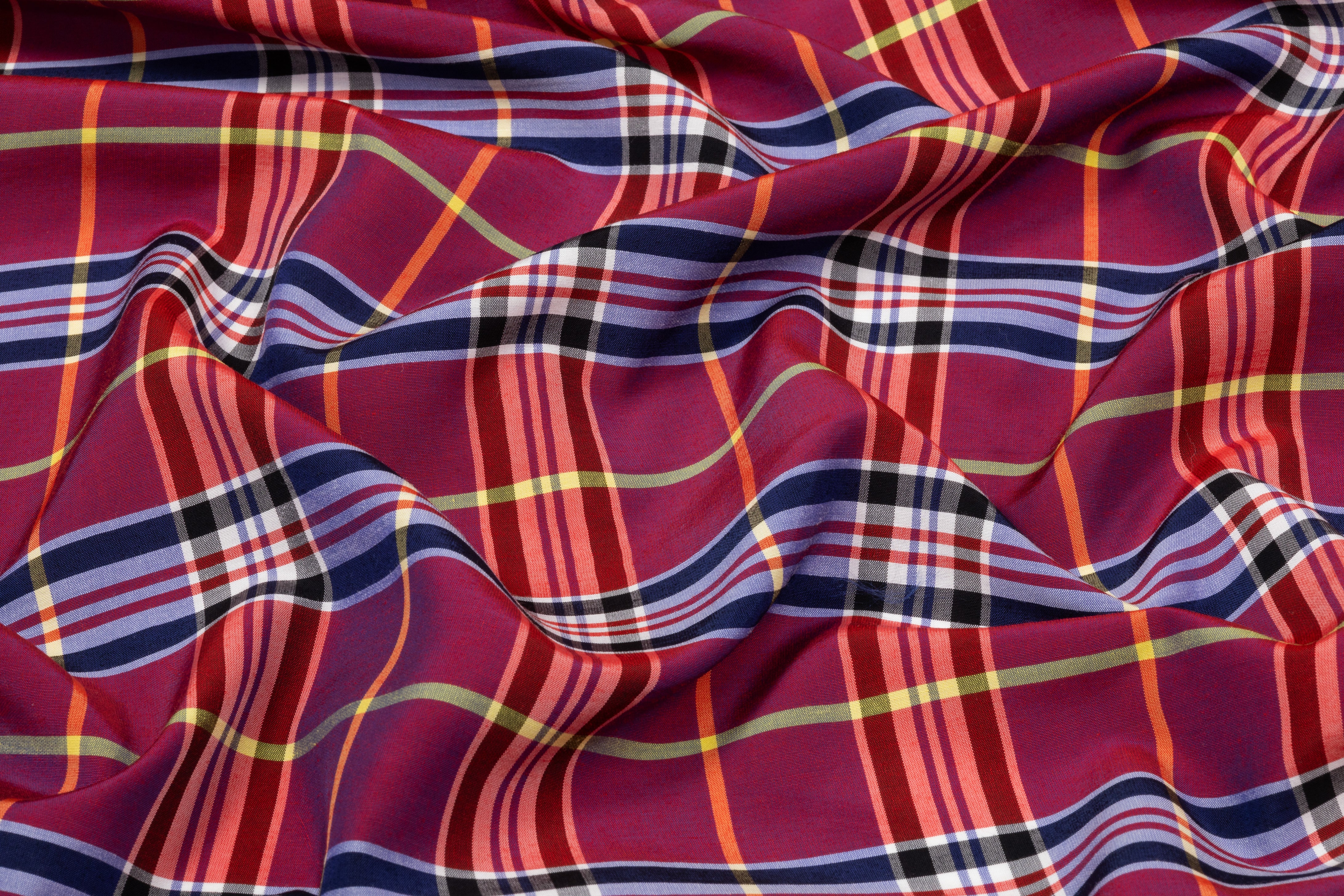 Plaid Italian Viscose Cupro Shirting - Raspberry / Navy