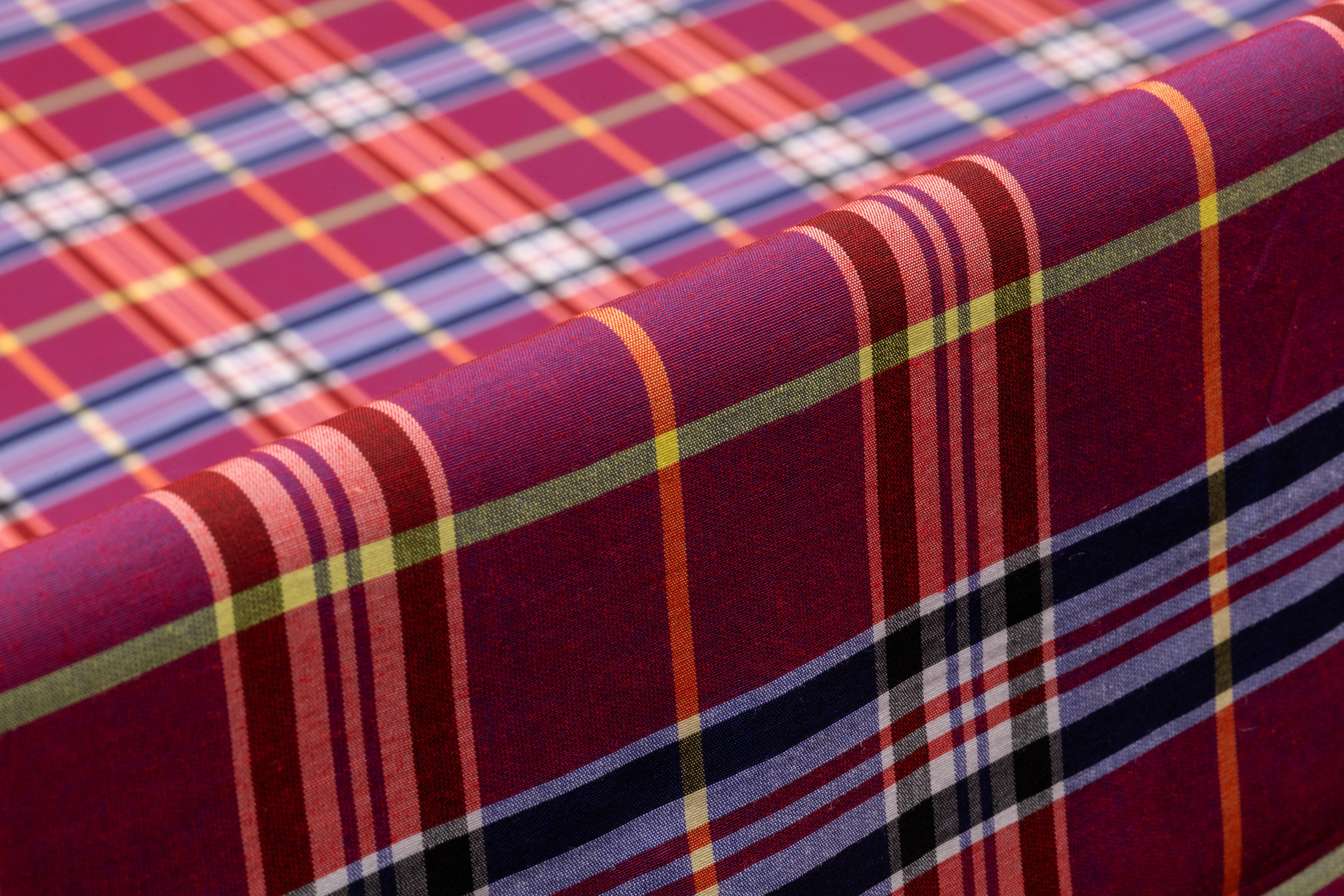 Plaid Italian Viscose Cupro Shirting - Raspberry / Navy