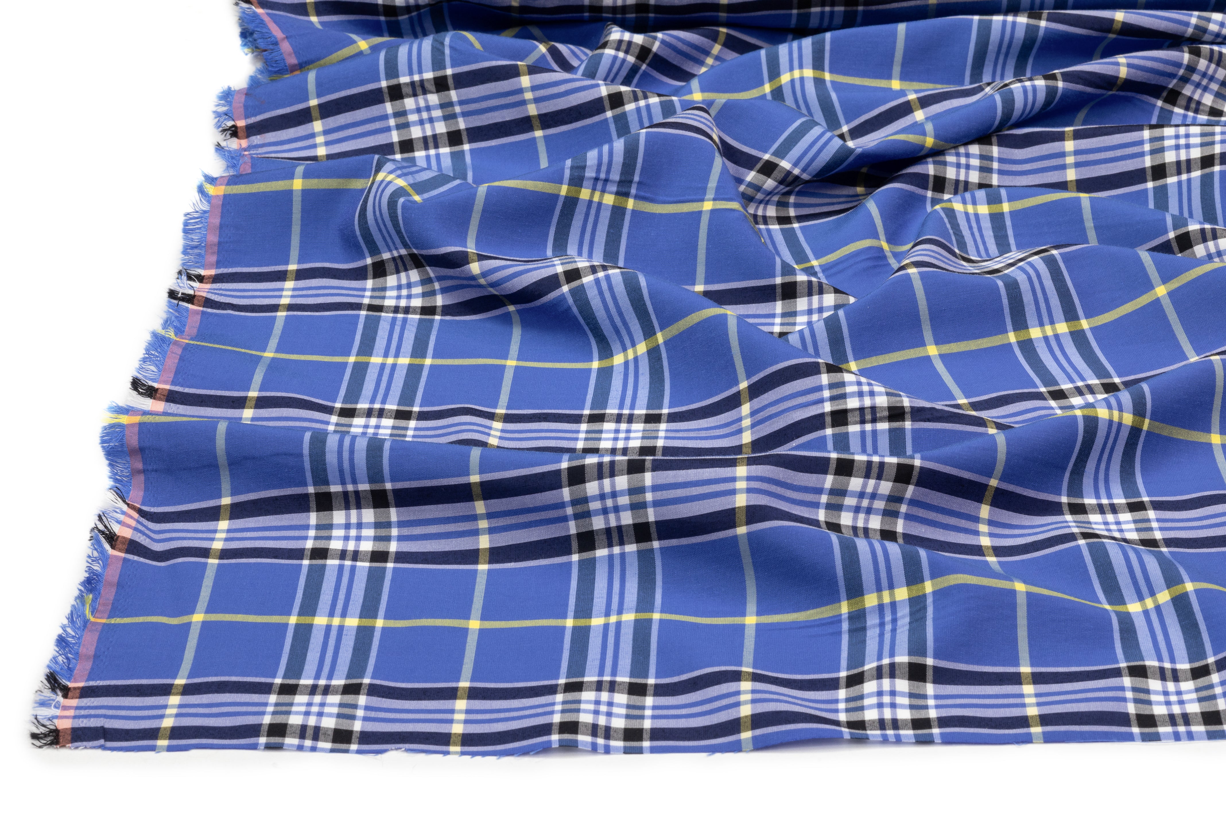 Plaid Italian Viscose Cupro Shirting - Blue