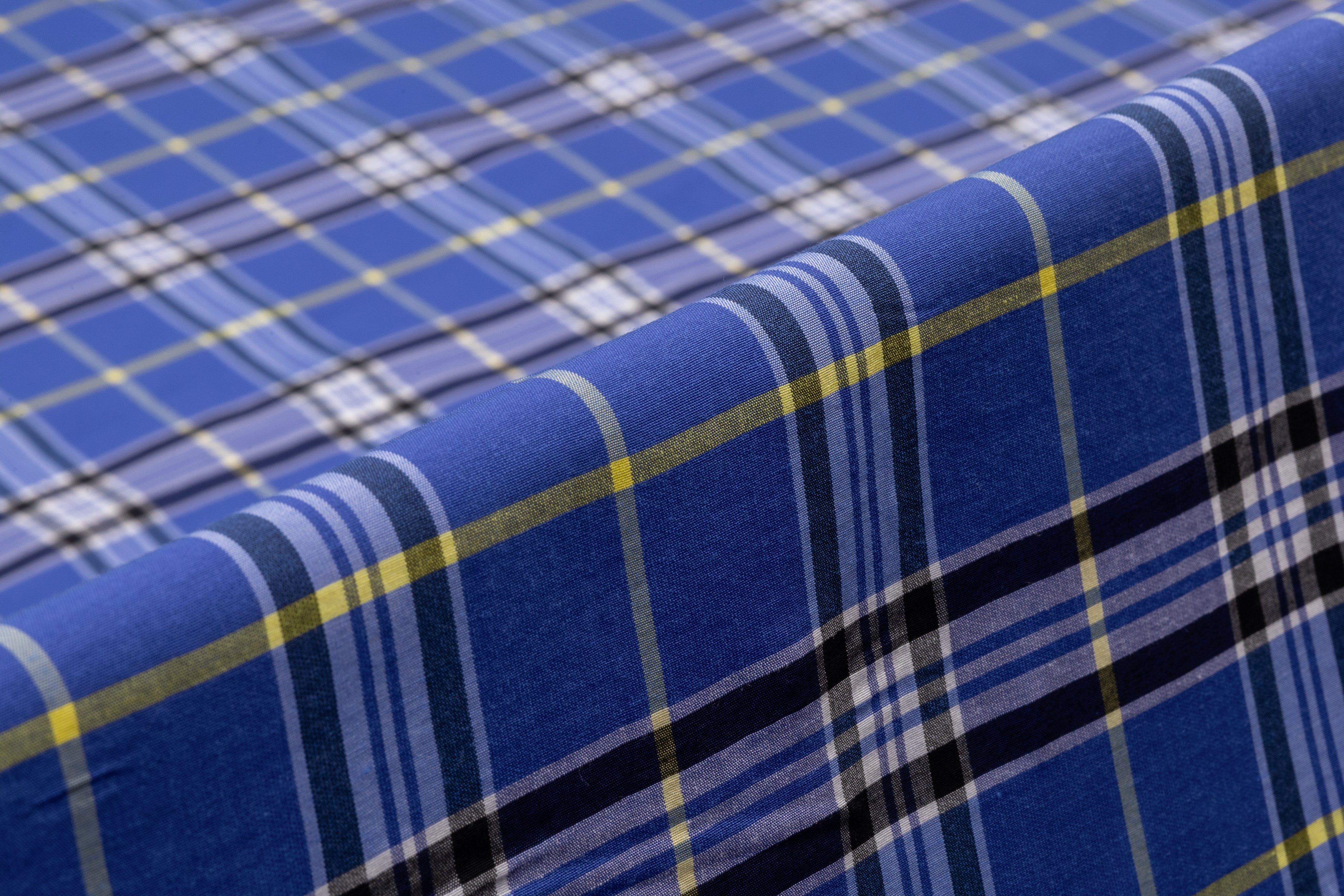 Plaid Italian Viscose Cupro Shirting - Blue