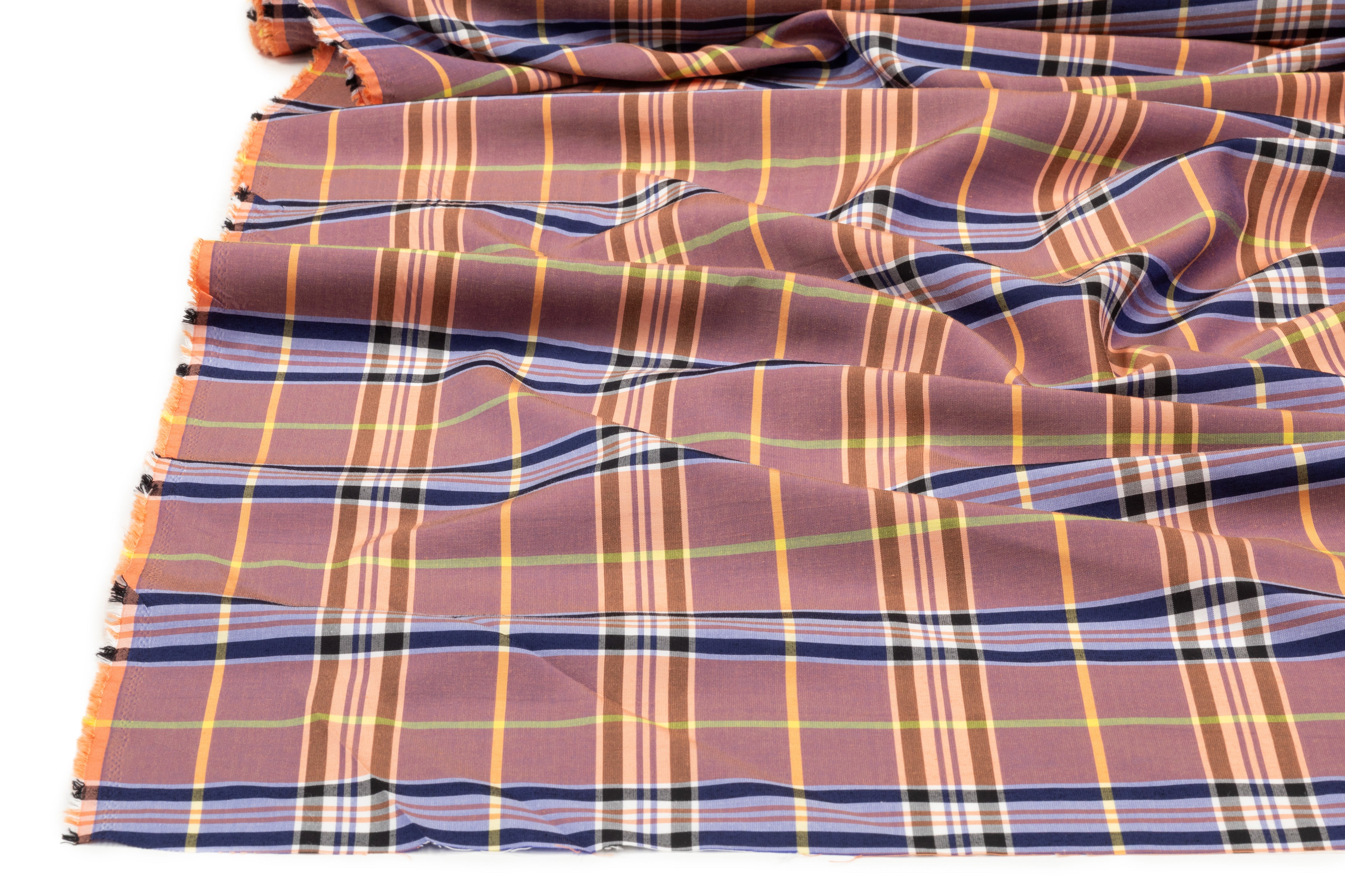 Plaid Italian Viscose Cupro Shirting - Plum / Peach