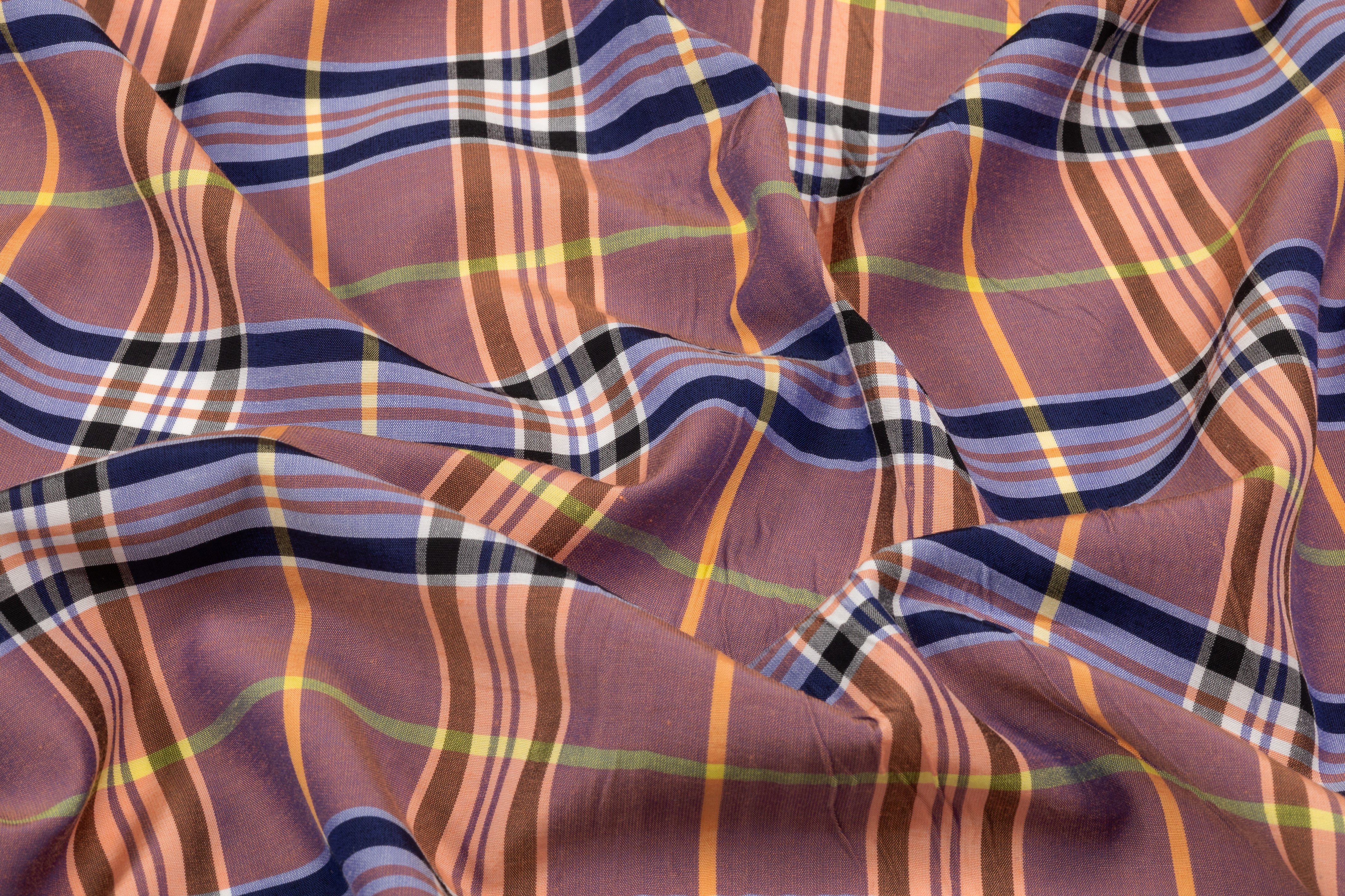 Plaid Italian Viscose Cupro Shirting - Plum / Peach