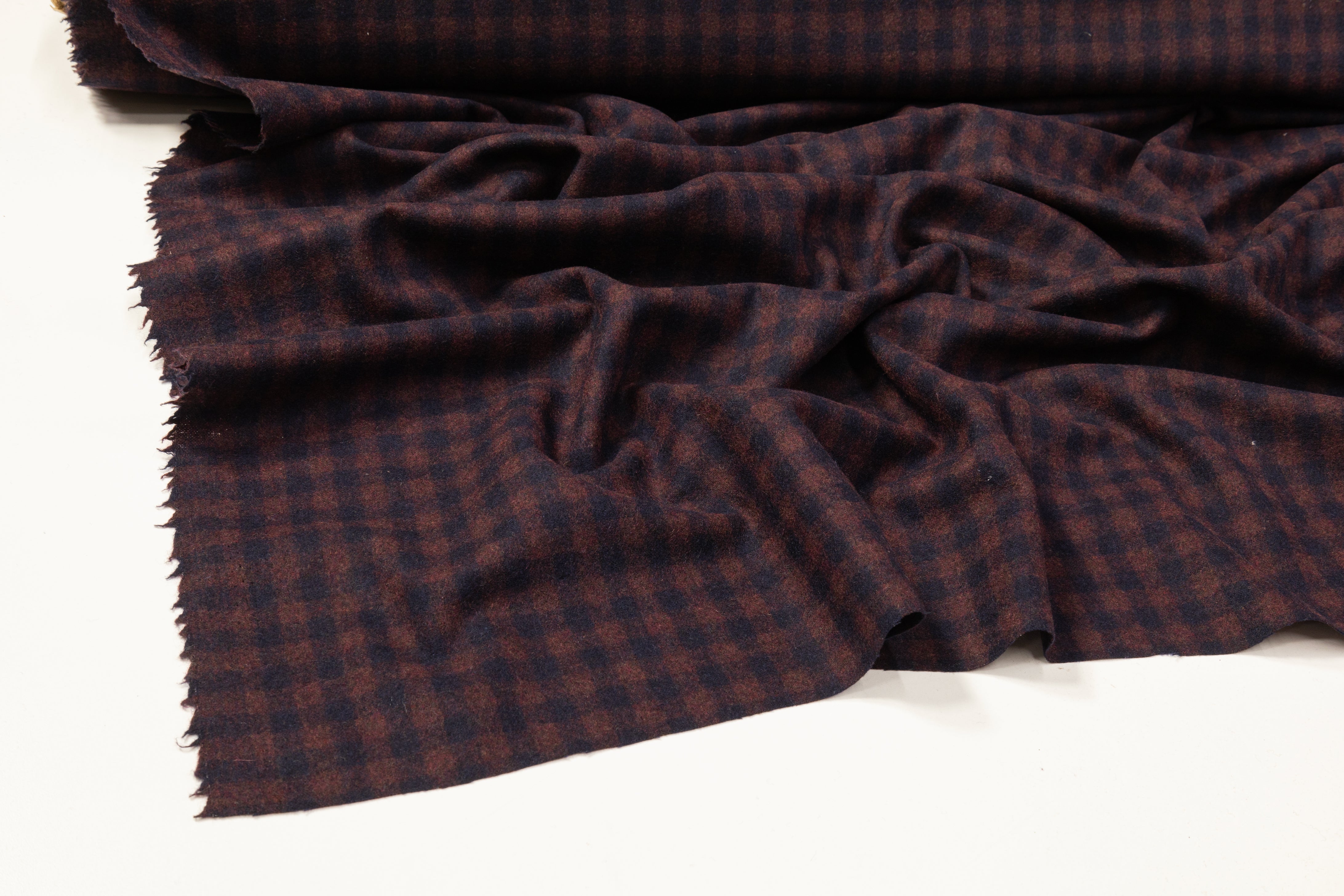 Gingham Check Italian Wool Suiting - Burgundy / Navy