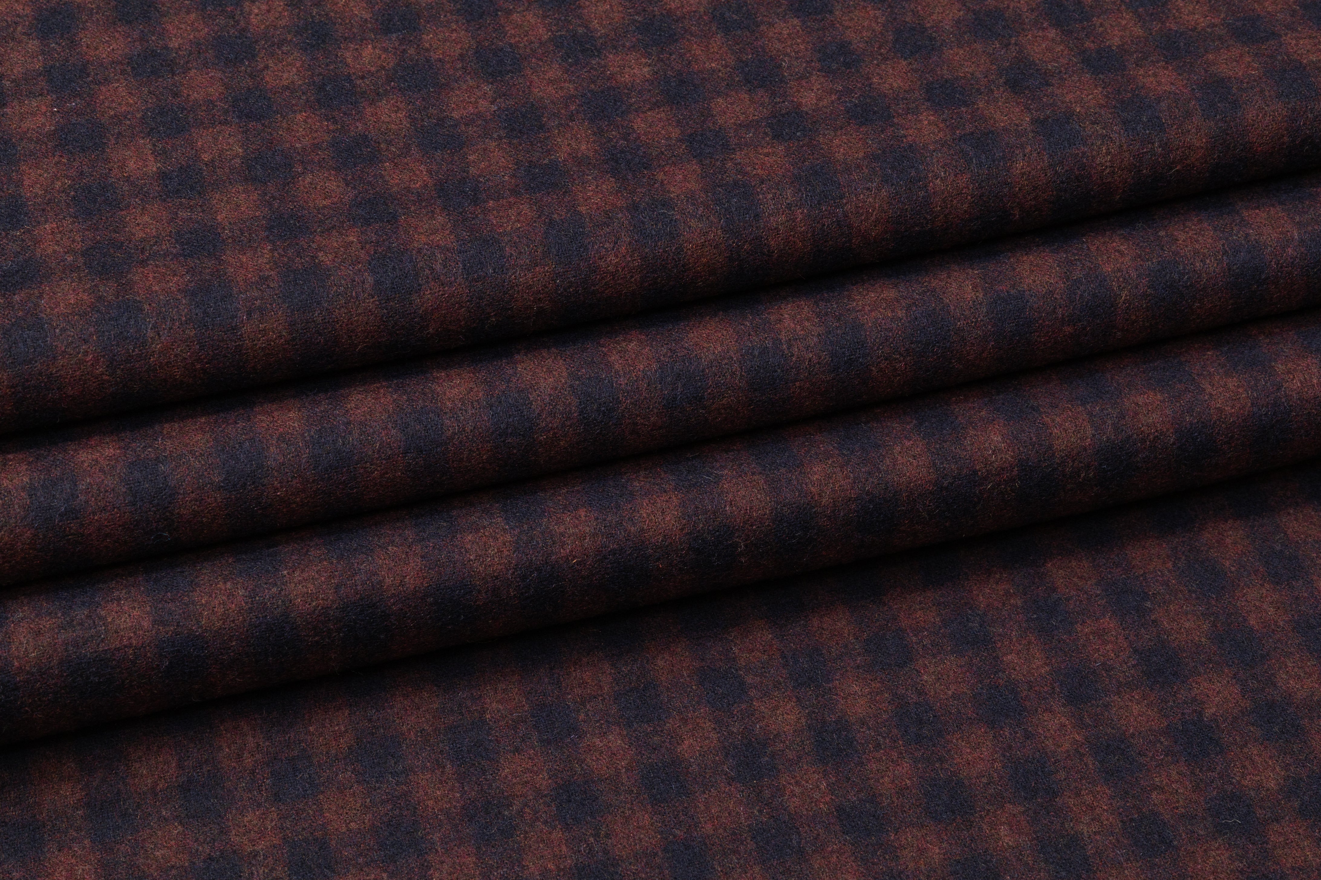 Gingham Check Italian Wool Suiting - Burgundy / Navy