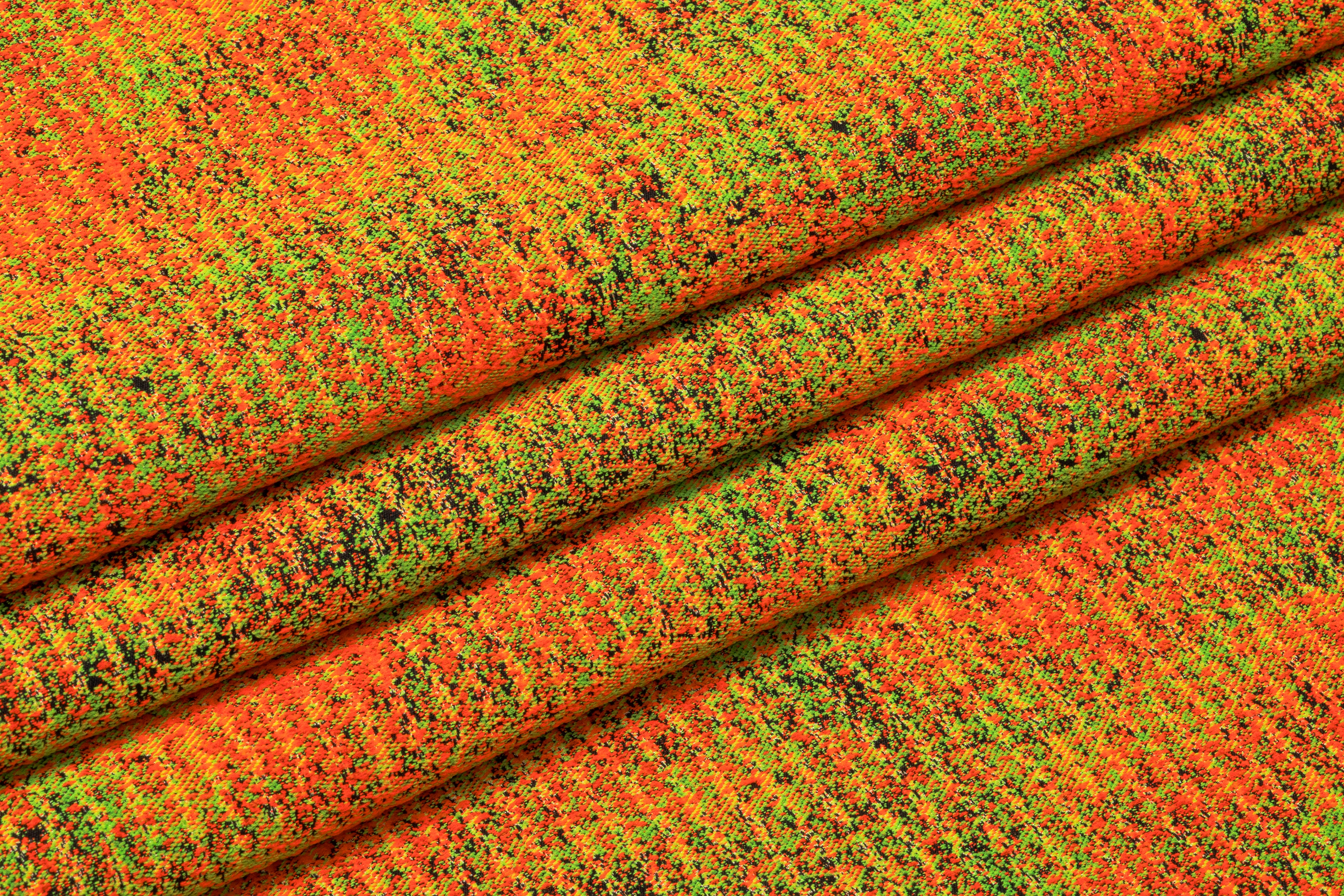 Abstract Italian Cotton Nylon Brocade - Orange / Green