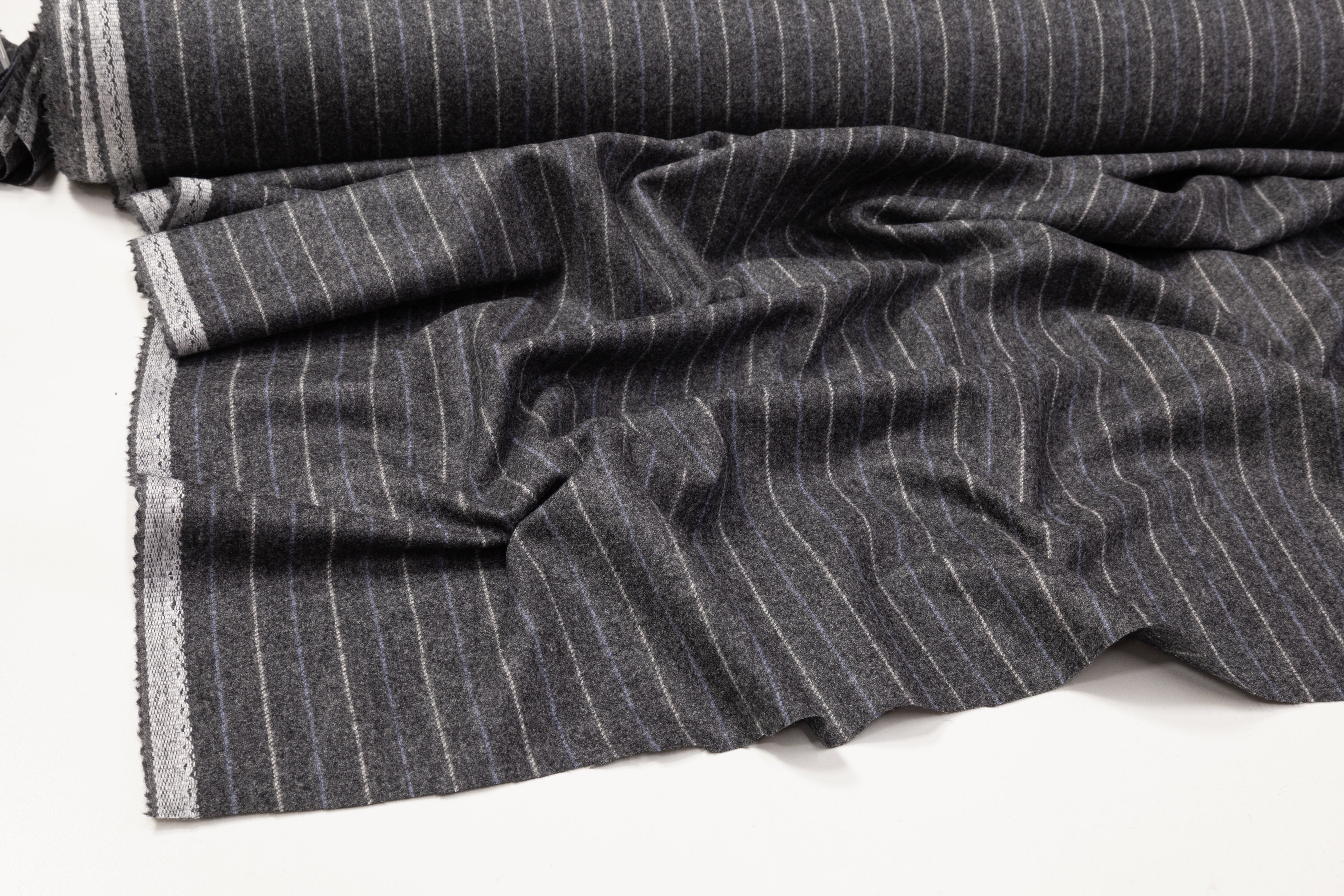 Pin Striped Italian Wool Suiting - Gray