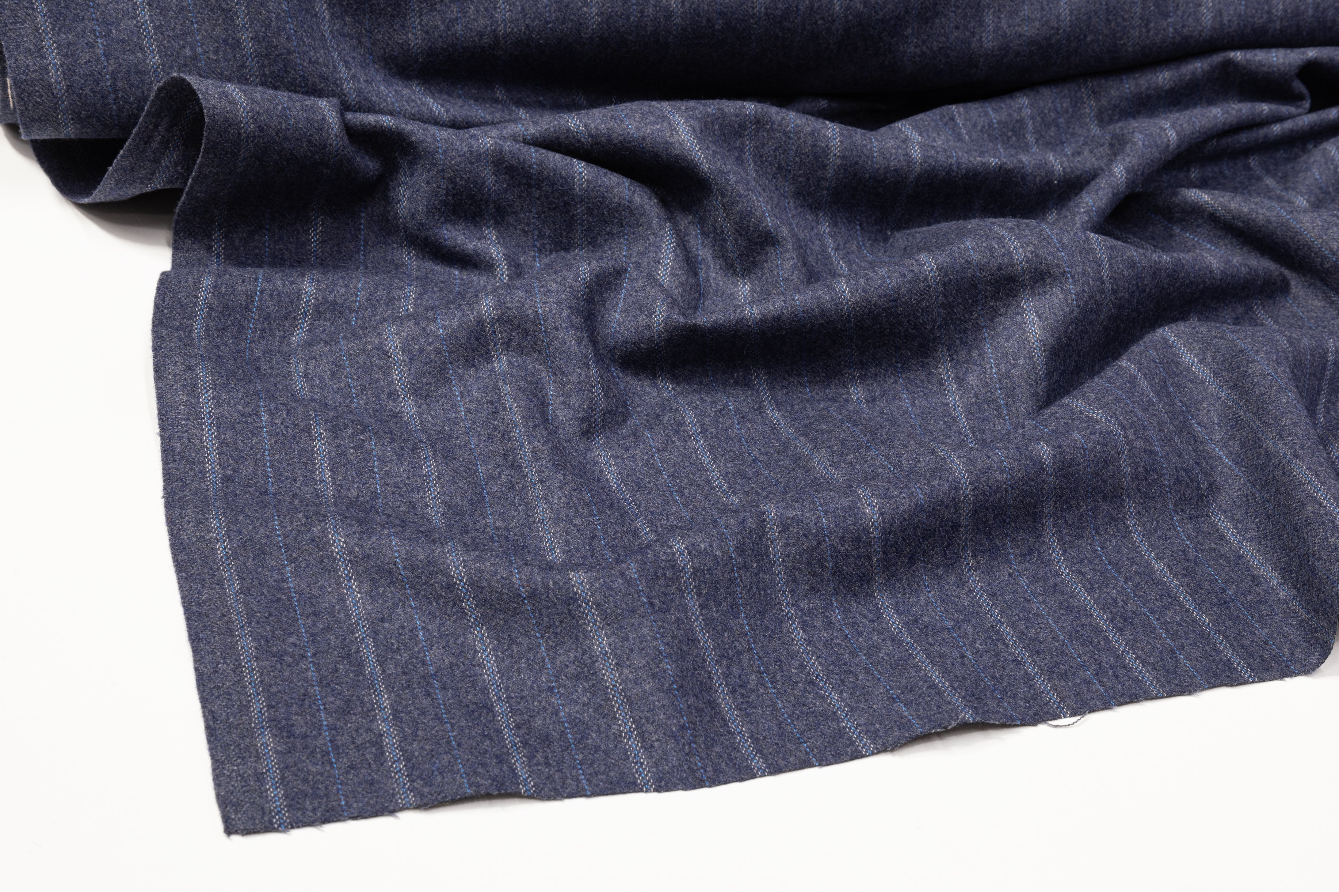 Striped Italian Wool Felt - Blue
