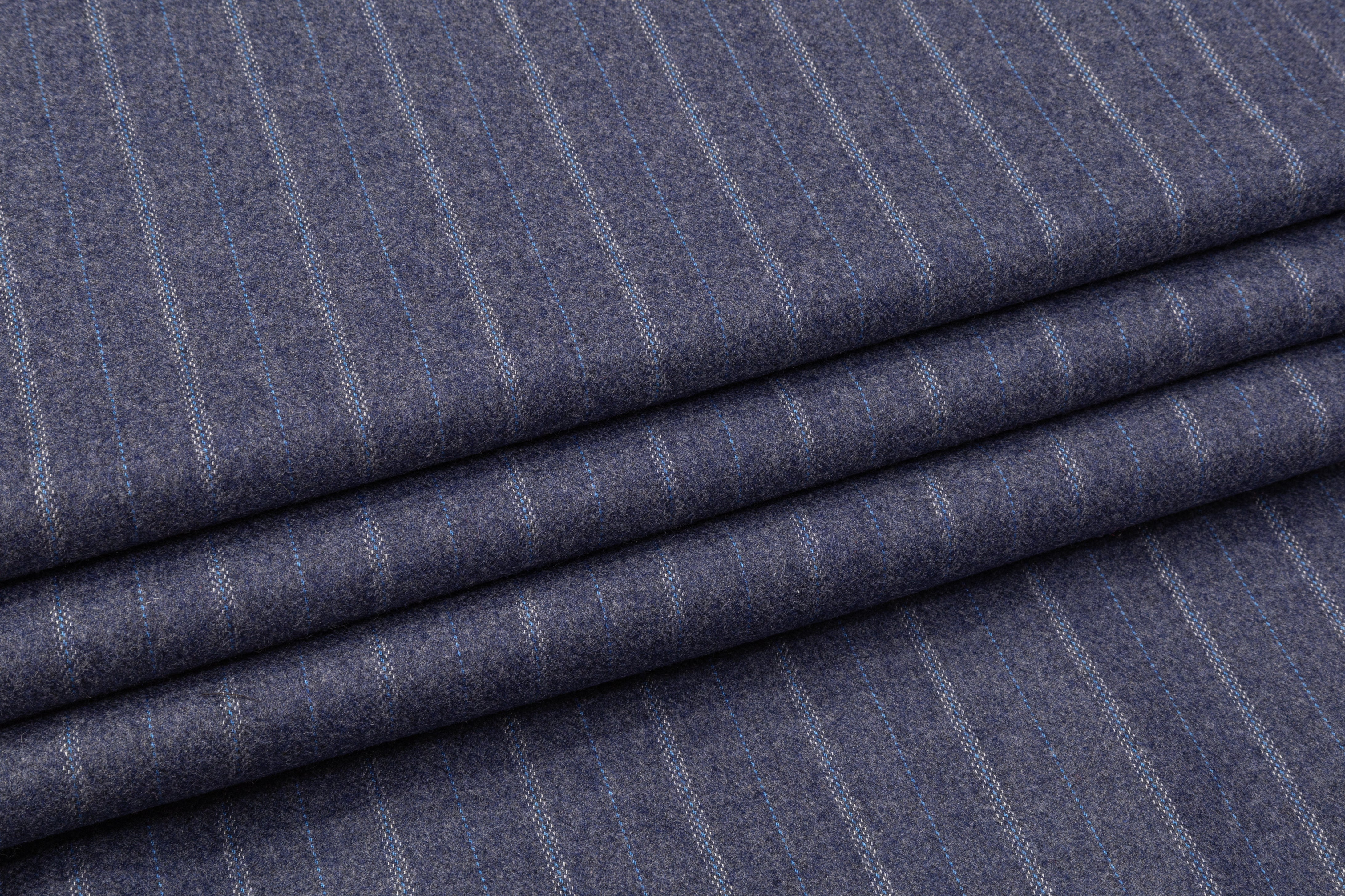 Striped Italian Wool Felt - Blue