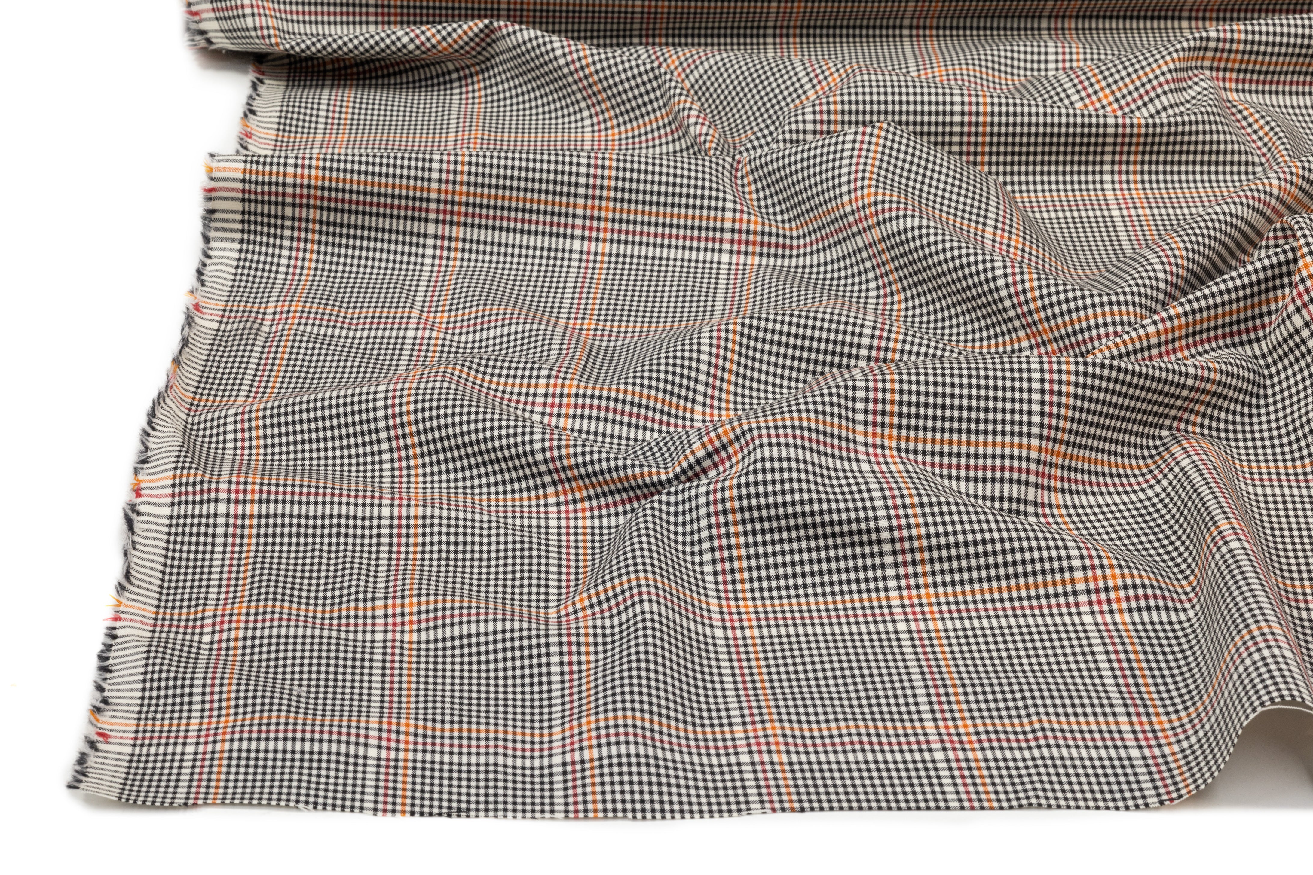 Checked Italian Wool Suiting - Black / Red / Orange / Off White