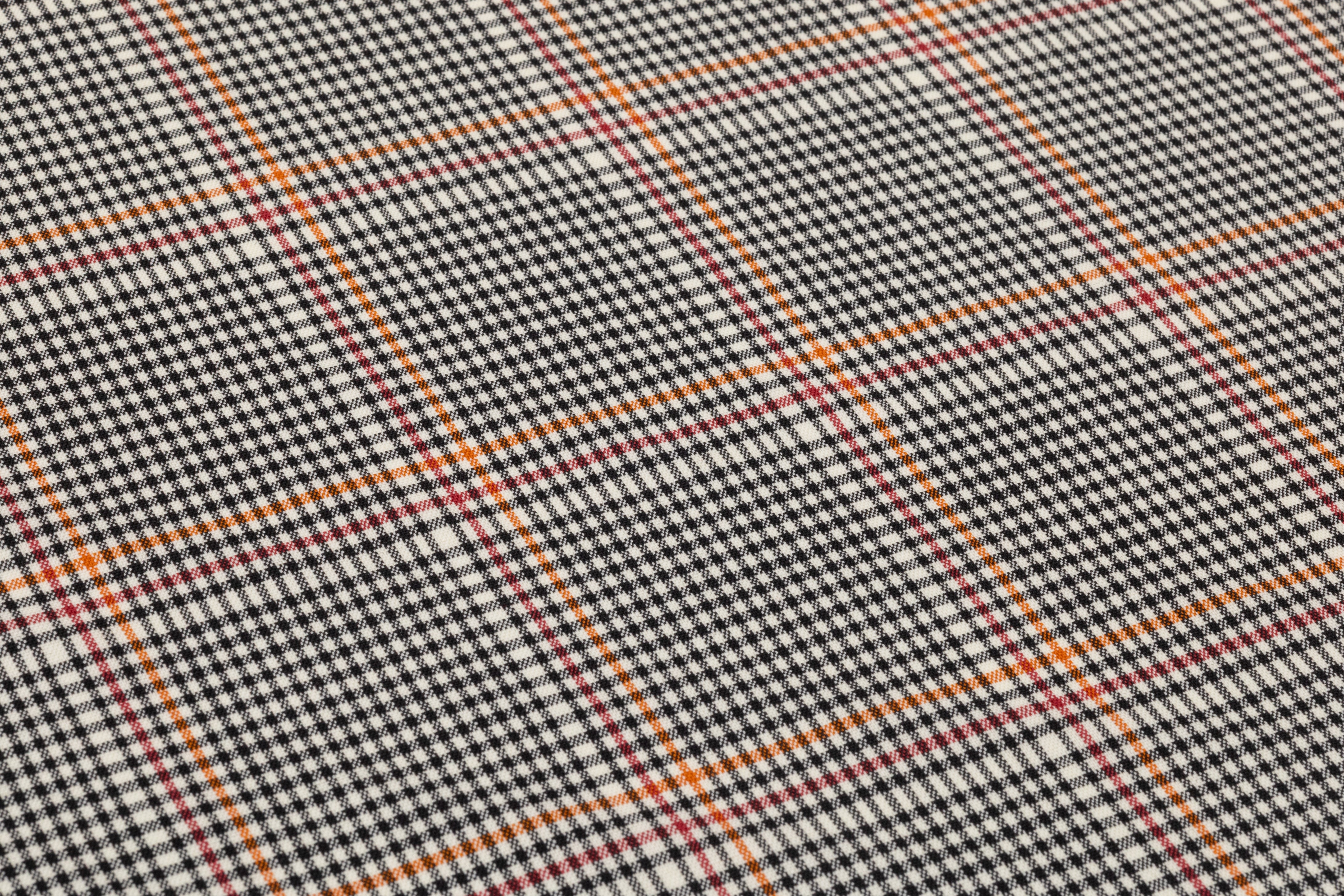 Checked Italian Wool Suiting - Black / Red / Orange / Off White