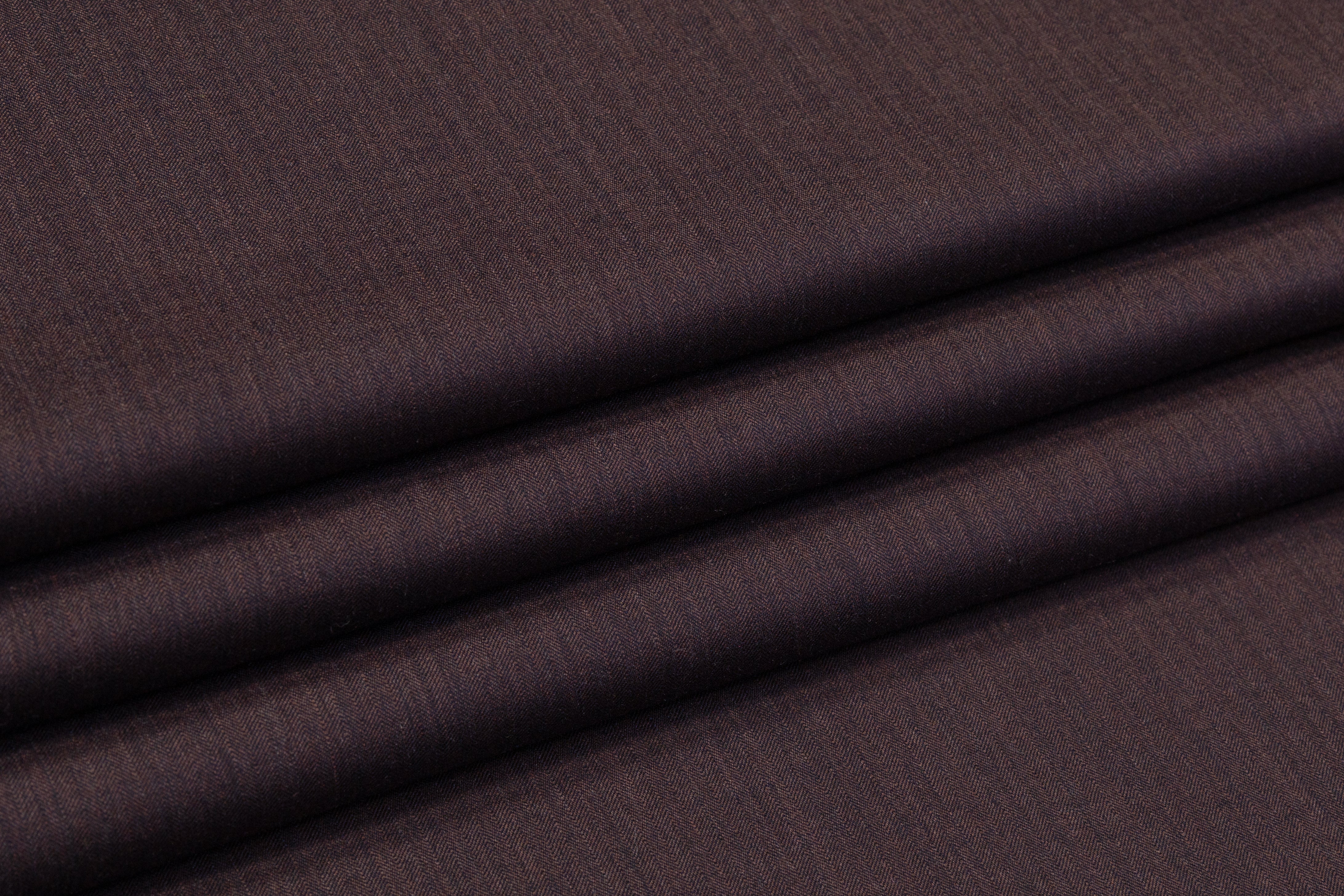 Two-Tone Italian Herringbone Stretch Wool Suiting - Navy / Dark Bronze