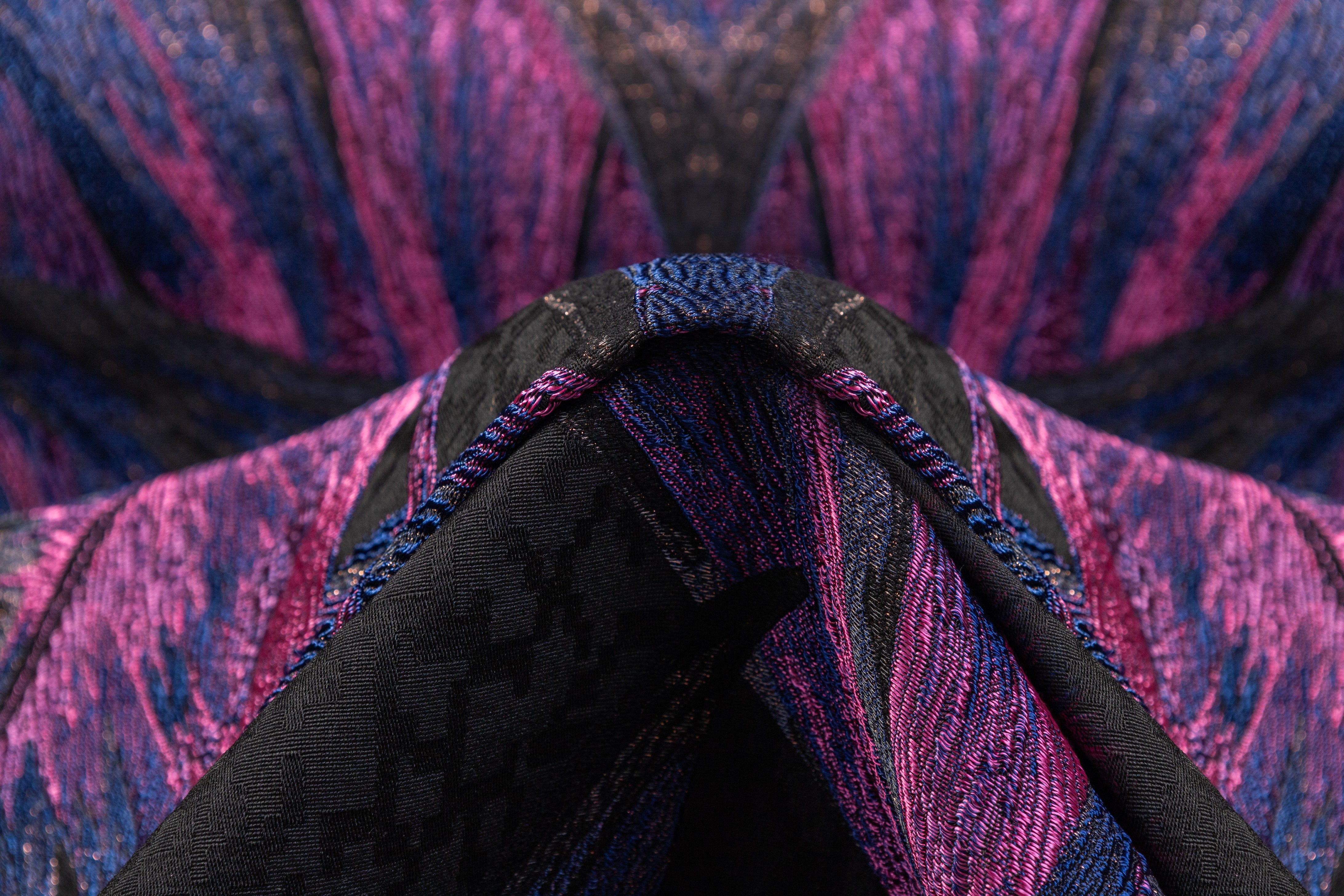 Metallic Italian Wool Blend Brocade - Blue / Black / Fuchsia
