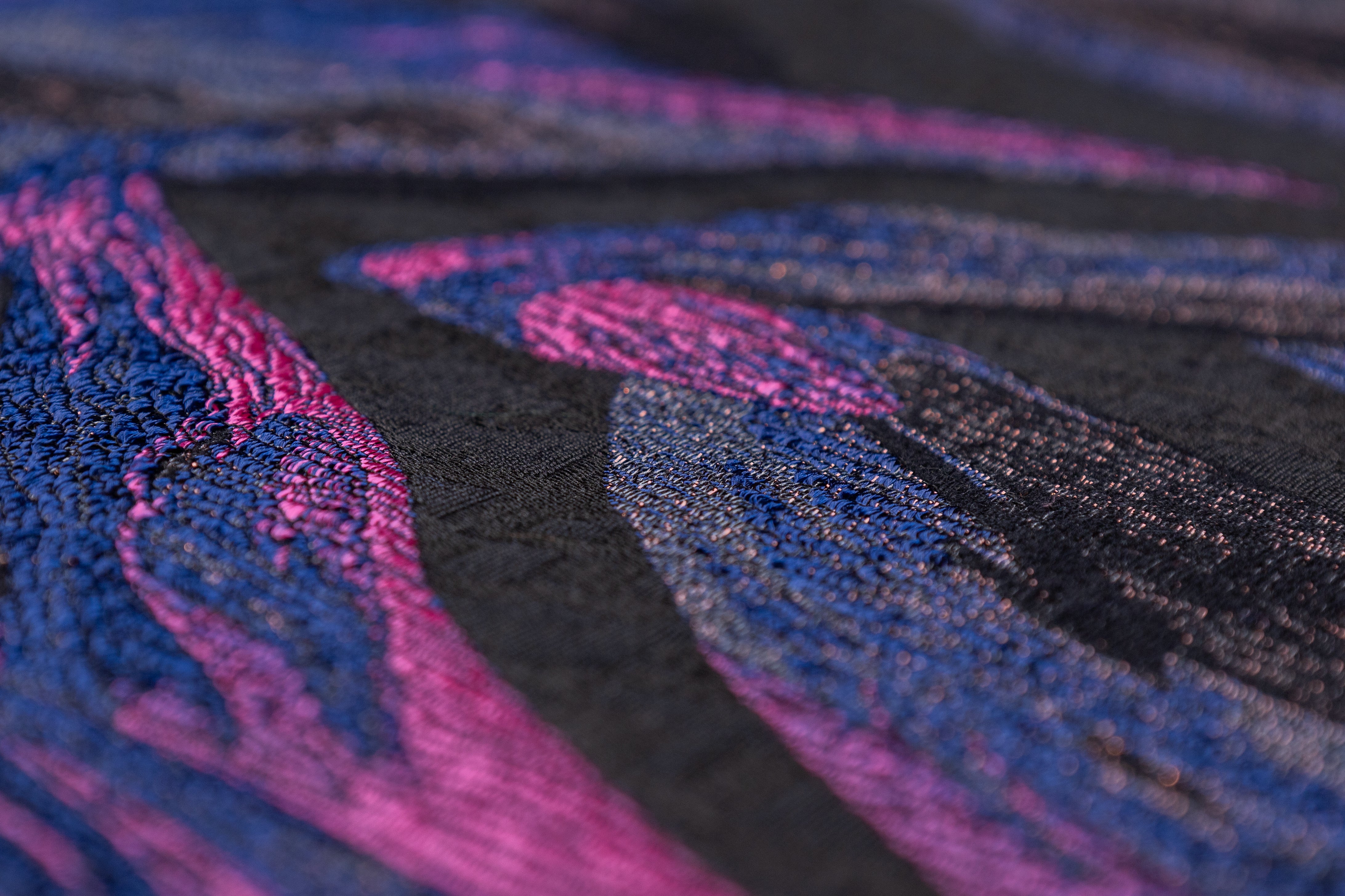 Metallic Italian Wool Blend Brocade - Blue / Black / Fuchsia